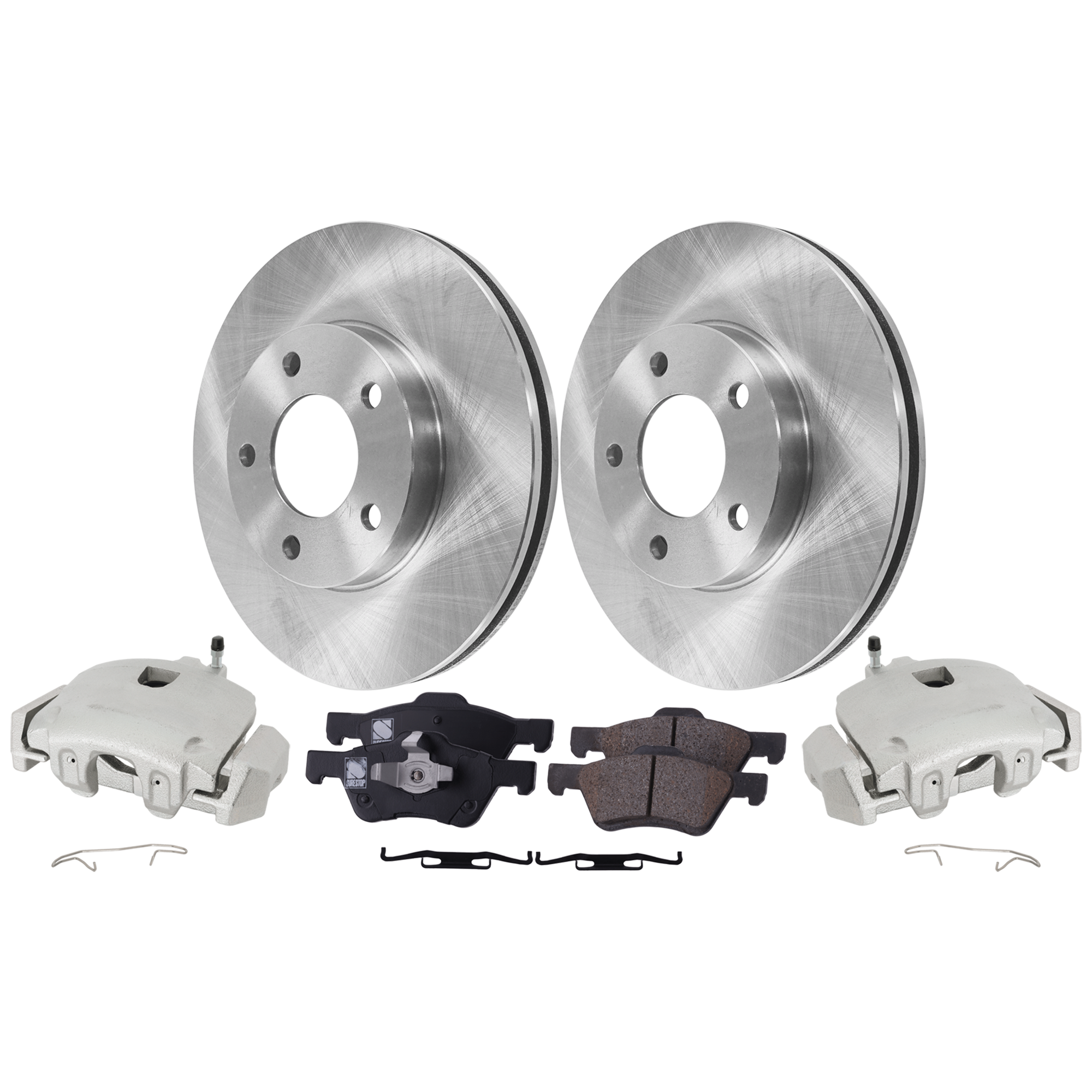 AM ESCAPE 05-07 MARINER 05-06 FRONT BRAKE KIT WITH CALIPERS 2 Wheel Set Includes 2 Brake Caliper 2 Brake Disc and 1 Brake Pad Set Plain Surface 5 Lugs Cast Iron Ceramic SKU KIT 013025-23 OEM YL8Z1125BA E1003325XA E1123325
