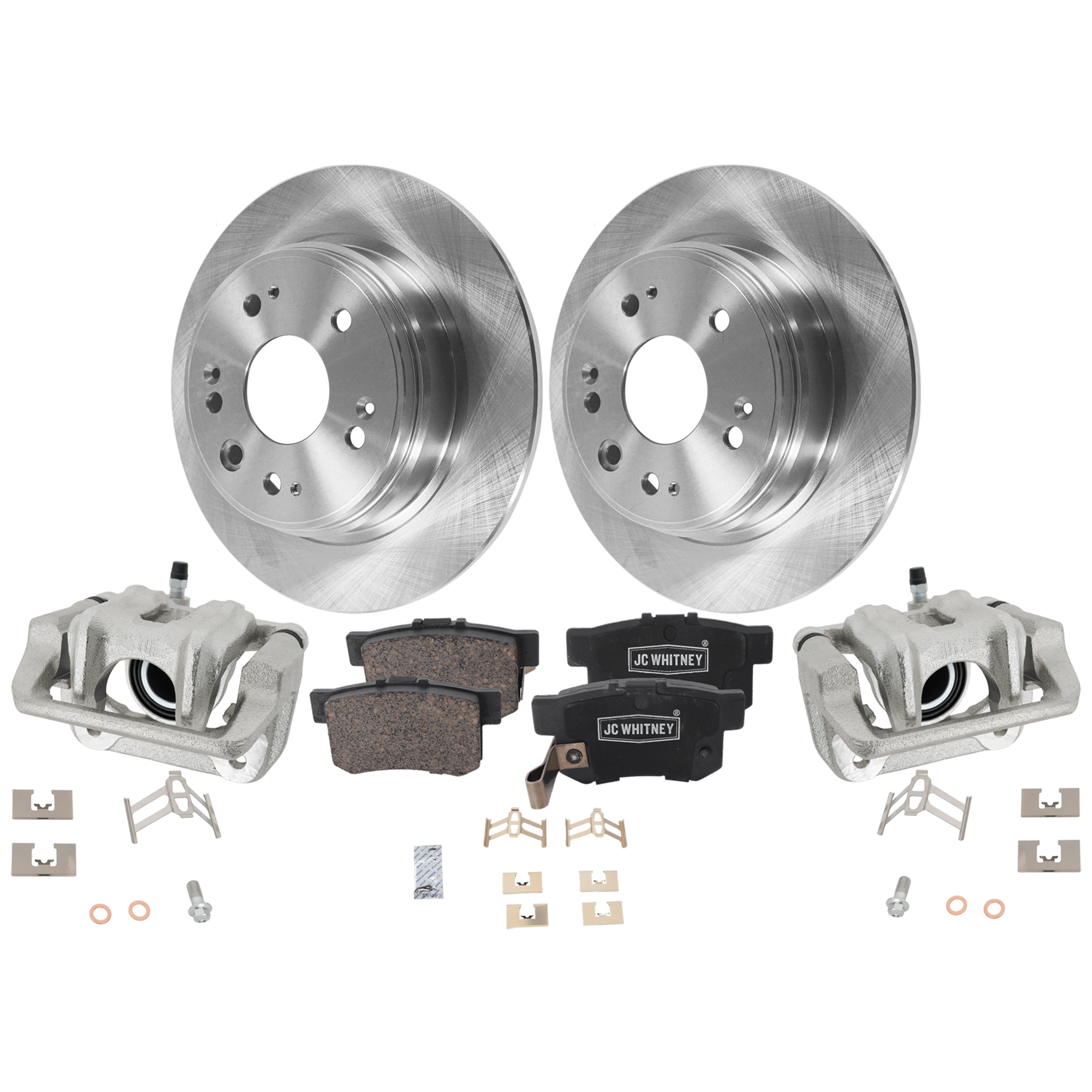 AM CR V 02-04 REAR BRAKE KIT WITH CALIPERS 2 Wheel Set Includes 2 Brake Caliper 2 Brake Disc and 1 Brake Pad Set Plain Surface 5 Lugs Cast Iron Ceramic SKU KIT 013025-32 OEM 42510S9AN00-43022S00000-43022S
