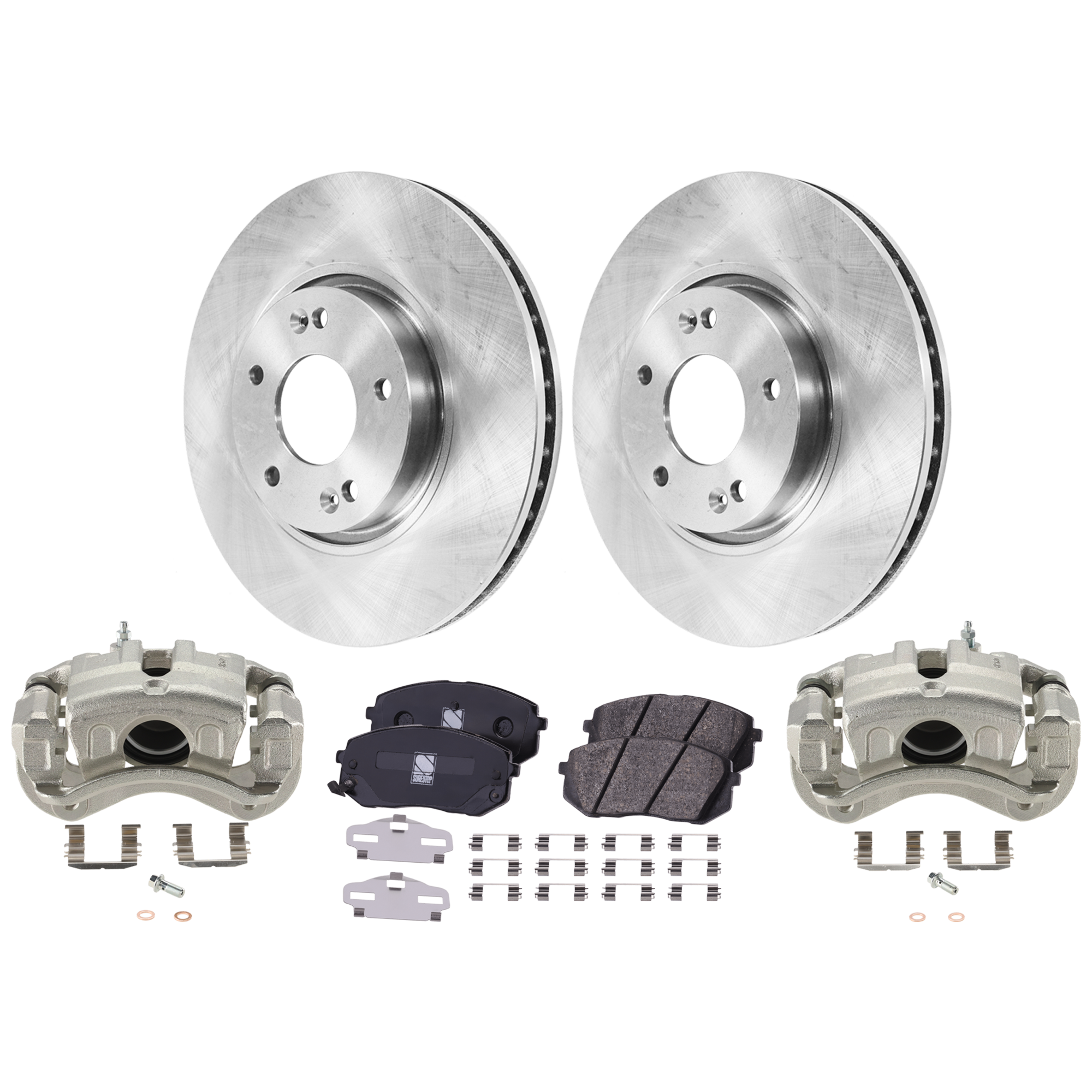 AM SPORTAGE 11-16 TUCSON 10-15 FRONT BRAKE KIT WITH CALIPERS 2 Wheel Set Includes 2 Brake Caliper 2 Brake Disc and 1 Brake Pad Set Plain Surface 5 Lugs Cast Iron Ceramic SKU KIT 013025-35 OEM 517123K100-581011DA00-581012SA