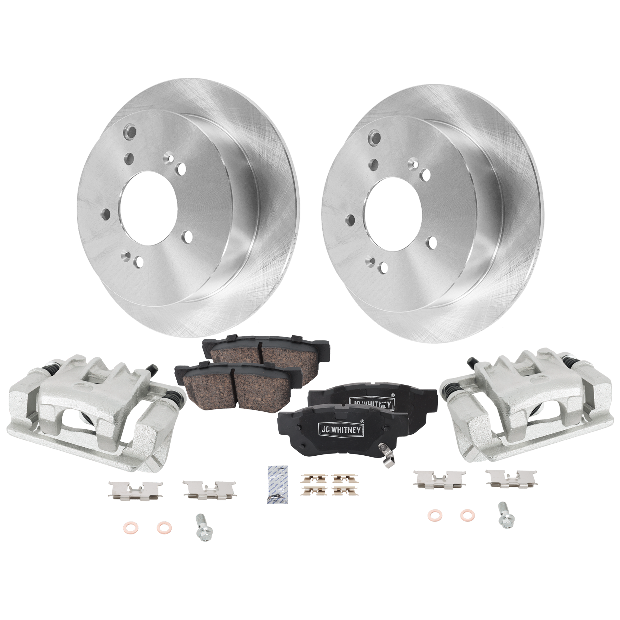 AM SPORTAGE 05-10 TUCSON 05-09 REAR BRAKE KIT WITH CALIPERS 2 Wheel Set Includes 2 Brake Caliper 2 Brake Disc and 1 Brake Pad Set Plain Surface Ceramic SKU KIT 013025-38 OEM 584113A300-583021FA50-5830226A