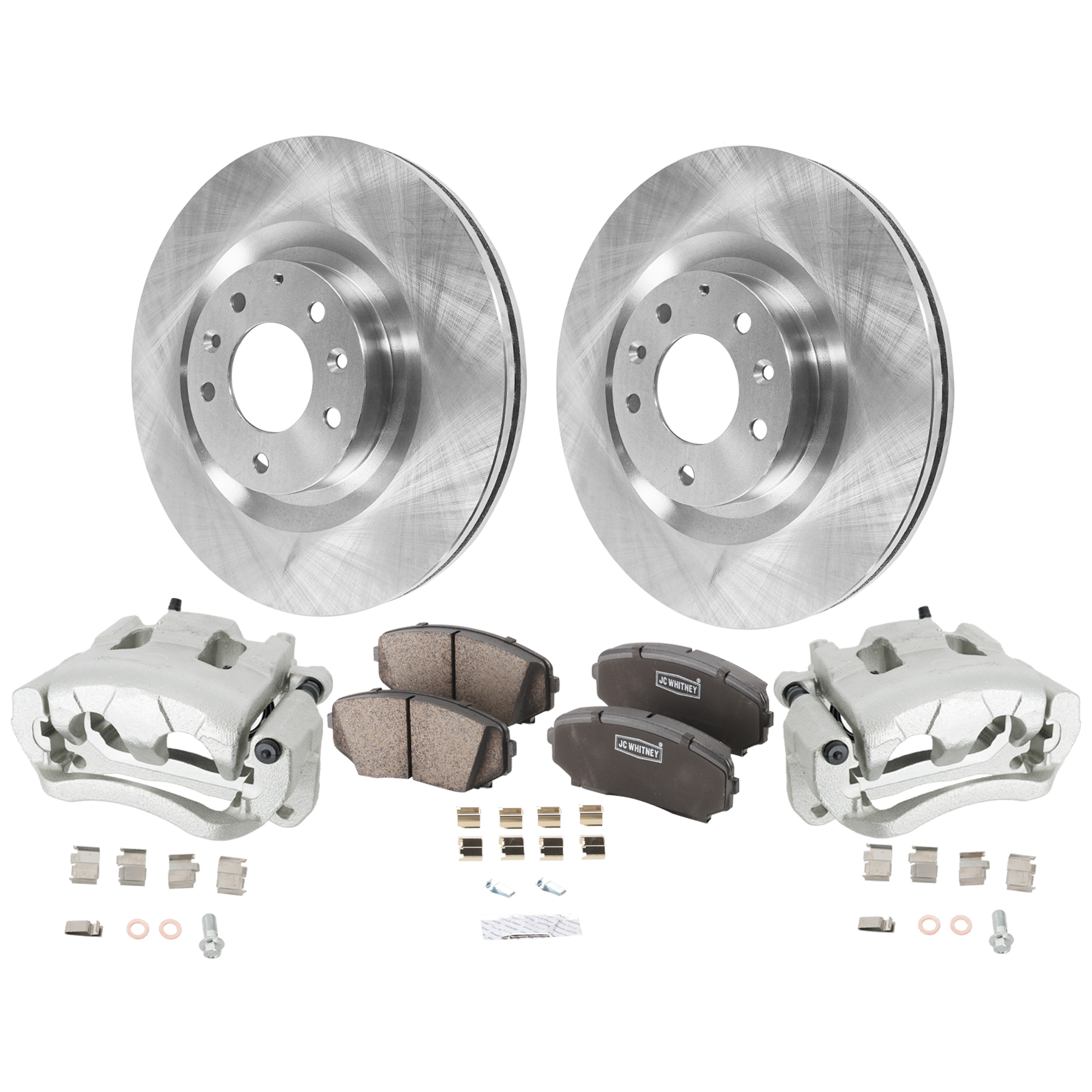 AM CX 9-07-15 FRONT BRAKE KIT WITH CALIPERS 2 Wheel Set Includes 2 Brake Caliper 2 Brake Disc and 1 Brake Pad Set Plain Surface 5 Lugs Cast Iron Ceramic SKU KIT 013025-39 OEM L2323325XA L2323325XB 7T4Z2001