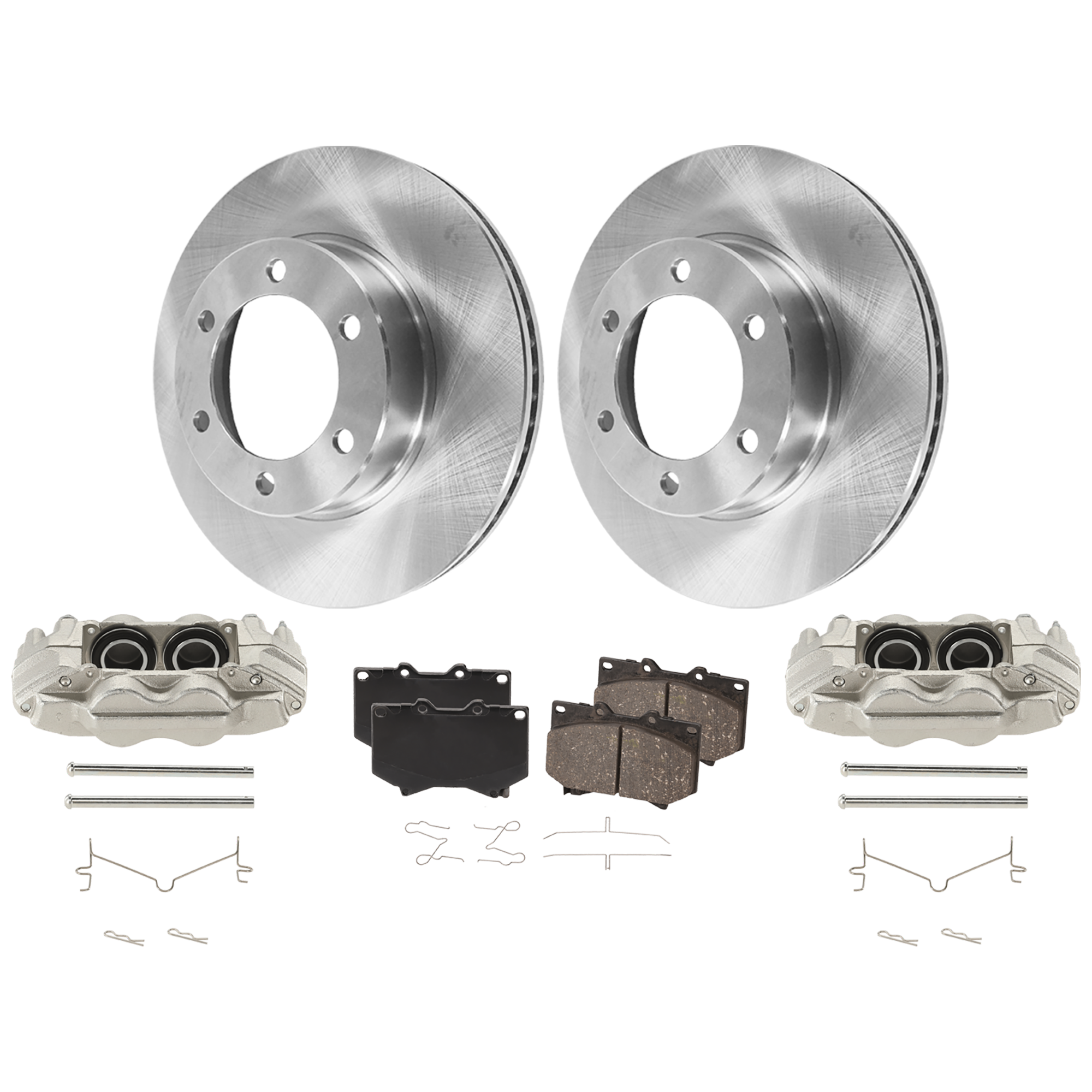 AM SEQUOIA 01-02 TUNDRA 01-03 FRONT BRAKE KIT WITH CALIPERS 2 Wheel Set Includes 2 Brake Caliper 2 Brake Disc and 1 Brake Pad Set Plain Surface 6 Lugs Cast Iron Ceramic SKU KIT 013025-45 OEM 435120C010-435120C011-044650C0