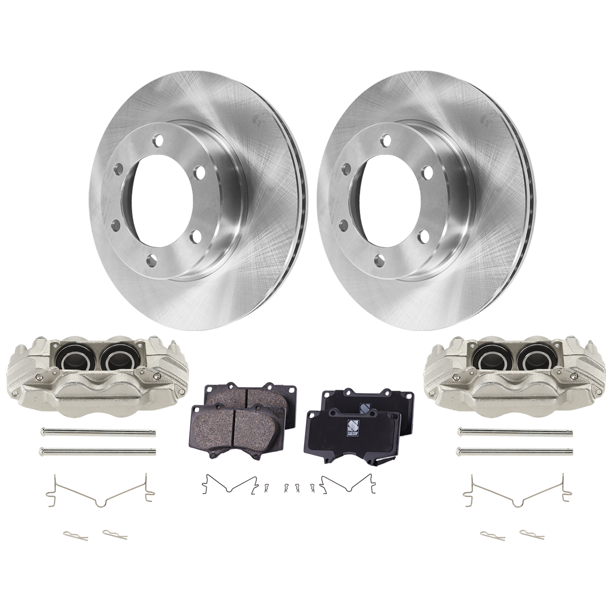 AM SEQUOIA 03-07 TUNDRA 03-06 FRONT BRAKE KIT WITH CALIPERS 2 Wheel Set Includes 2 Brake Caliper 2 Brake Disc and 1 Brake Pad Set Plain Surface 6 Lugs Cast Iron Ceramic SKU KIT 013025-46 OEM 435120C010-435120C011-04465040