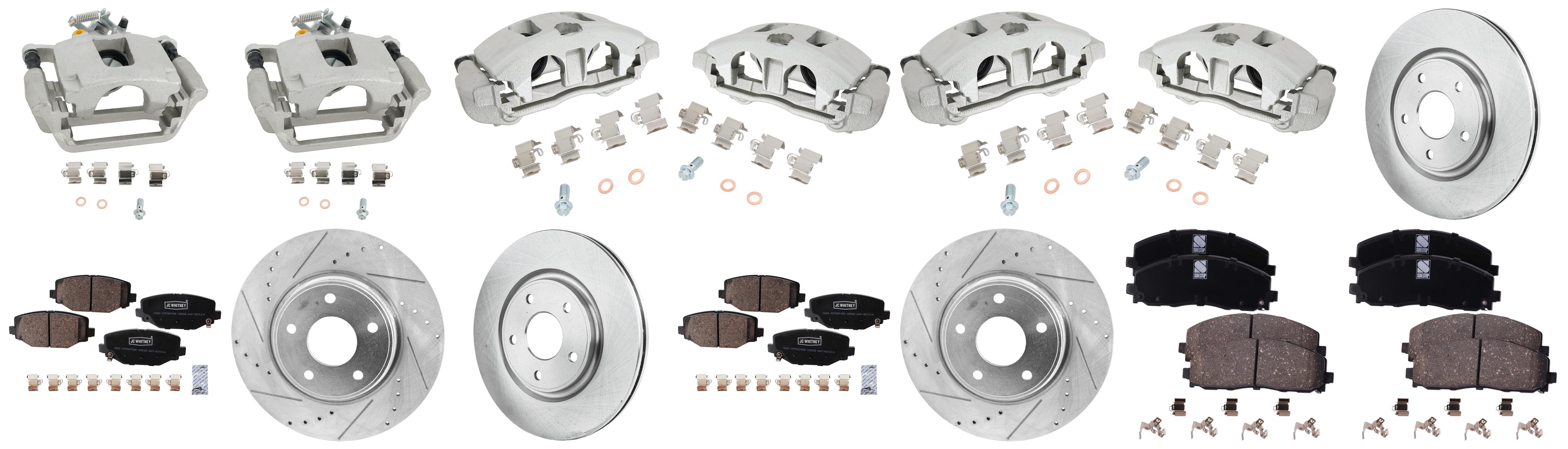 AM GRAND CARAVAN 12-20 TOWN COUNTRY 12-16 FRONT AND REAR BRAKE KIT WITH CALIPERS 4 Wheel Set Includes 4 Brake Caliper 4 Brake Disc and 2 Brake Pad Set Front Plain Surface Rear Cross drilled SKU KIT 013025-59 OEM 43179-53068-780964-850313-6004
