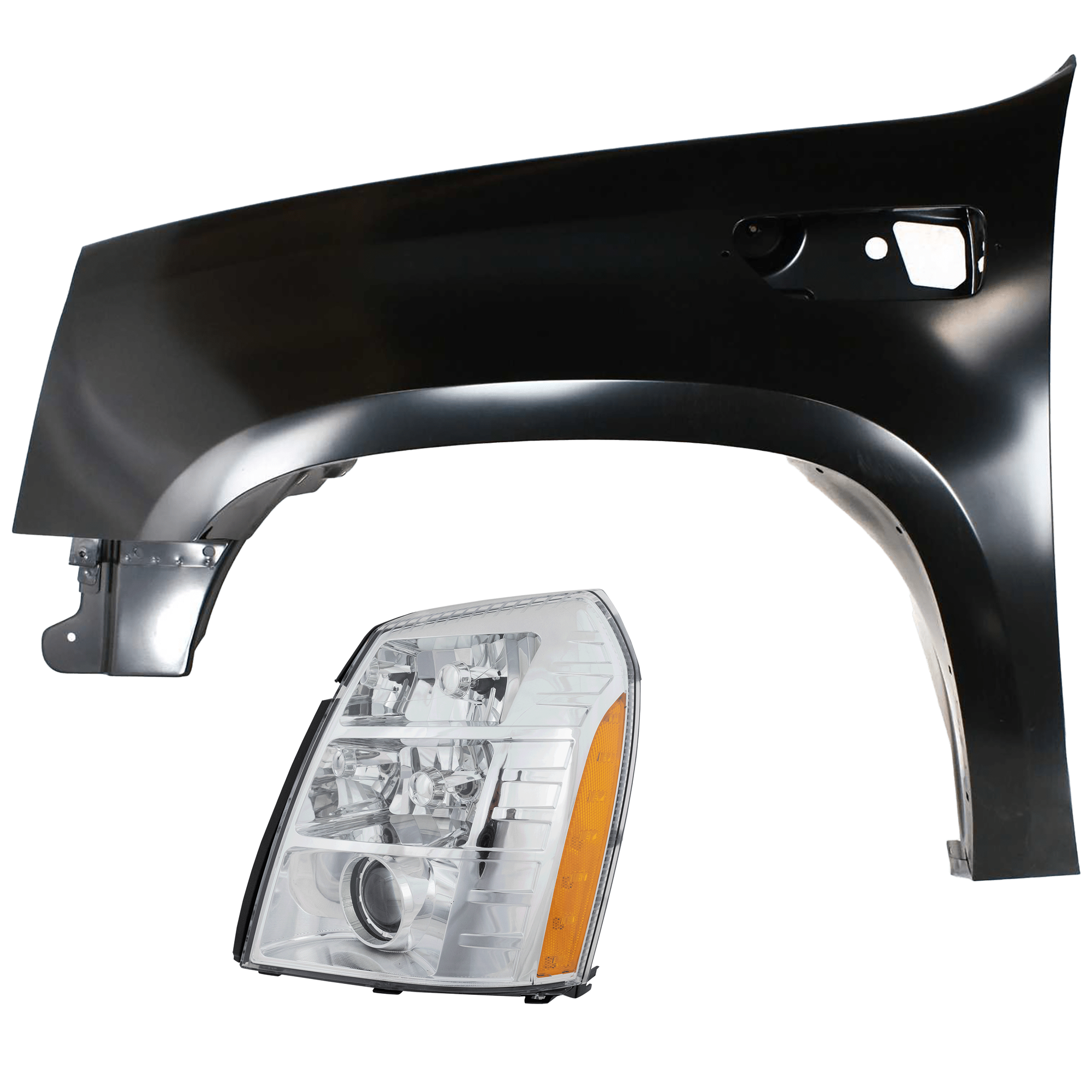 AM ESCALADE ESCALADE EXT 07-09 HEAD LAMP LH 2 pc Kit includes Driver Side Fender CAPA SKU KIT 013026-02 Partslink GM1240338C GM2502291C OEM 22977479-25897648