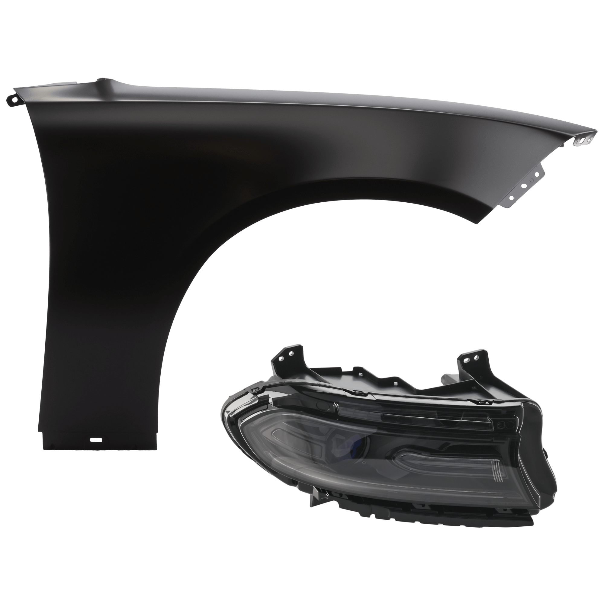 AM CHARGER 15-16 HEAD LAMP RH 2 pc Kit includes Passenger Side Fender CAPA SKU KIT 013026-100 Partslink CH1241282C CH2503270C OEM 68213060AC 68214396AF