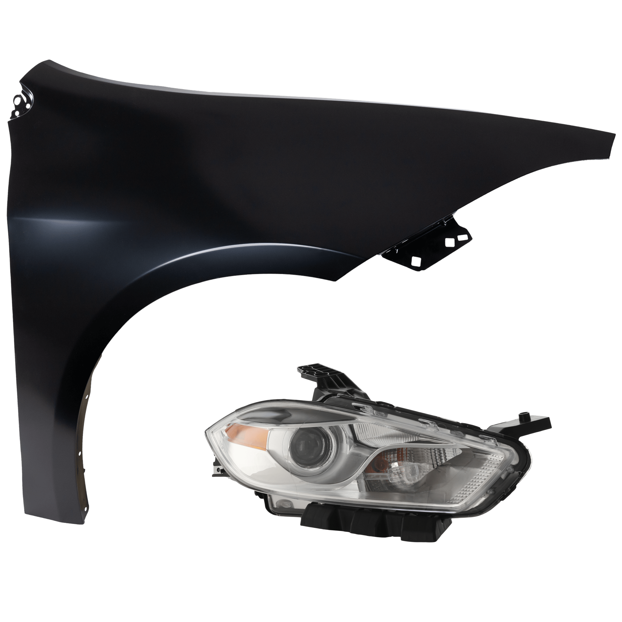 AM DART 13-16 HEAD LAMP RH 2 pc Kit includes Passenger Side Fender CAPA SKU KIT 013026-102 Partslink CH1241280C OEM 68081388AL PFM 68082972AC