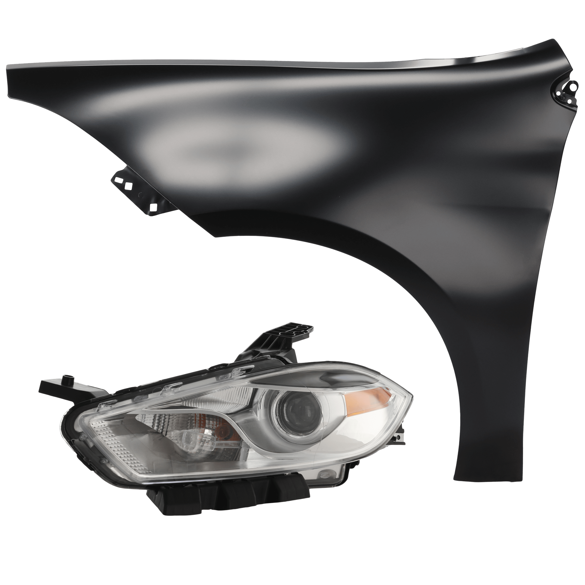 AM DART 13-16 HEAD LAMP LH 2 pc Kit includes Driver Side Fender CAPA SKU KIT 013026-103 Partslink CH1240280C OEM 68081389AL PFM 68082973AC