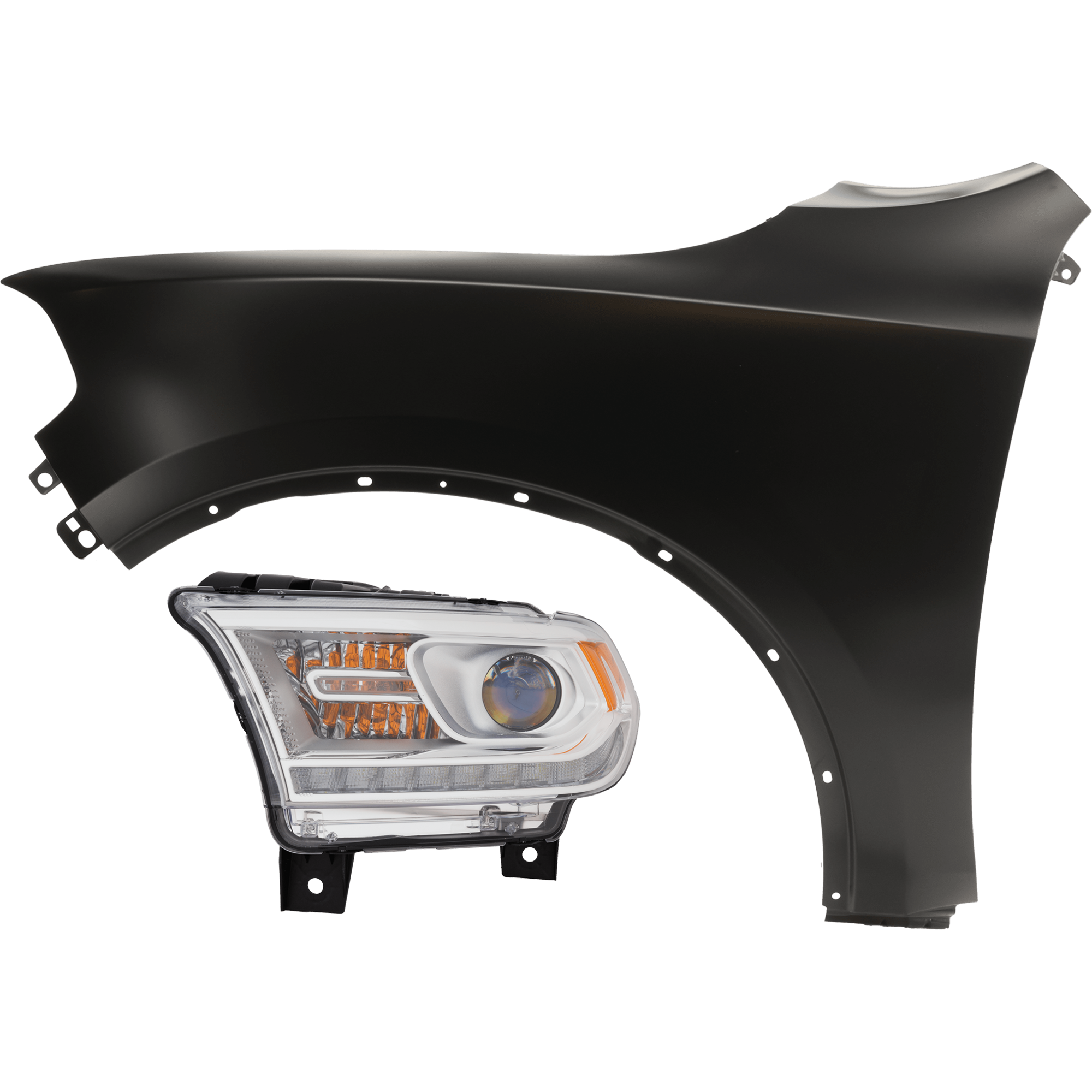 AM DURANGO 16-20 HEAD LAMP LH 2 pc Kit includes Driver Side Fender CAPA SKU KIT 013026-104 Partslink CH1240273C CH2502306C OEM 55369735AD 55369735AC 68299133