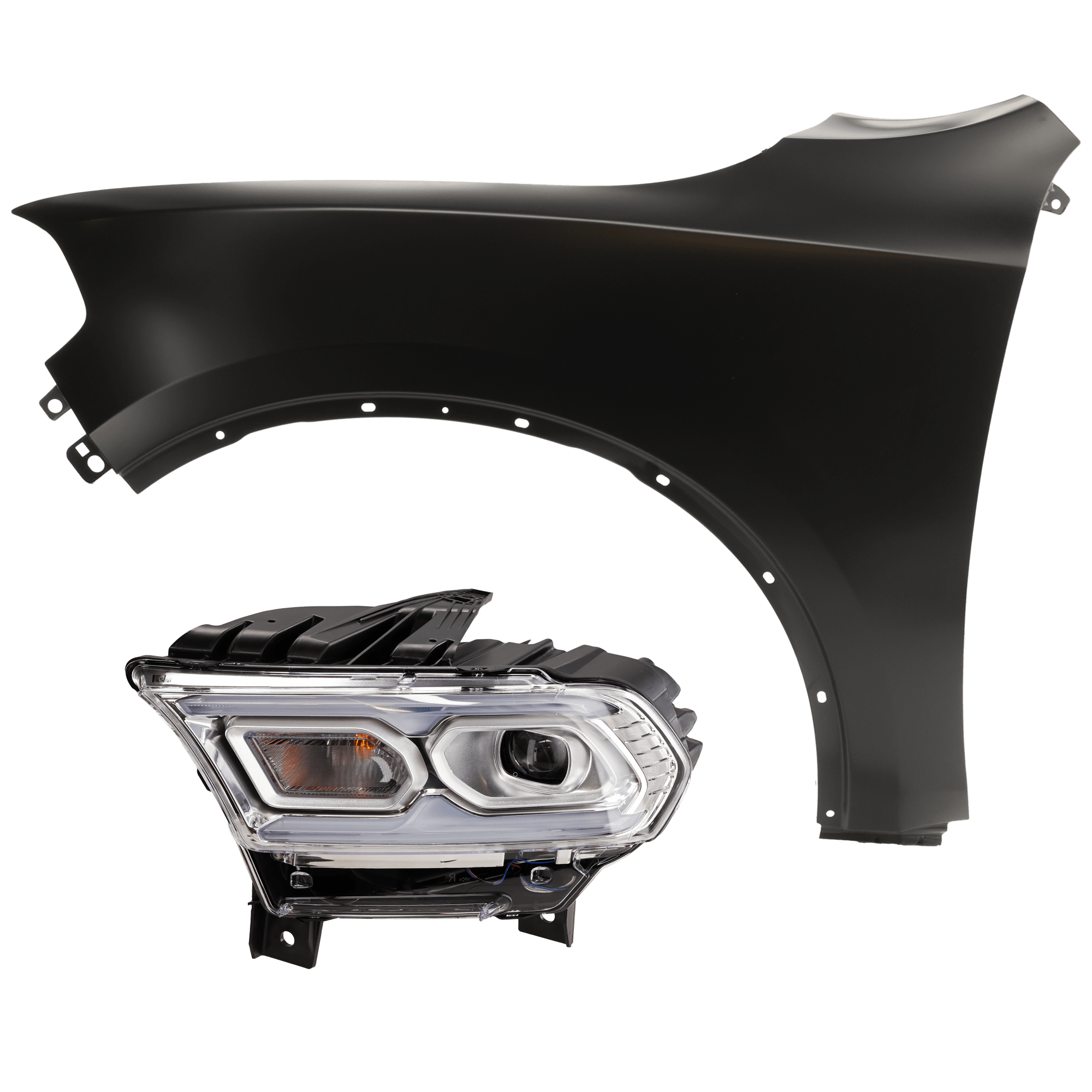 AM DURANGO 21-24 HEAD LAMP LH 2 pc Kit includes Driver Side Fender CAPA SKU KIT 013026-109 Partslink CH1240273C CH2502343C OEM 55369735AD 55369735AC 68433777