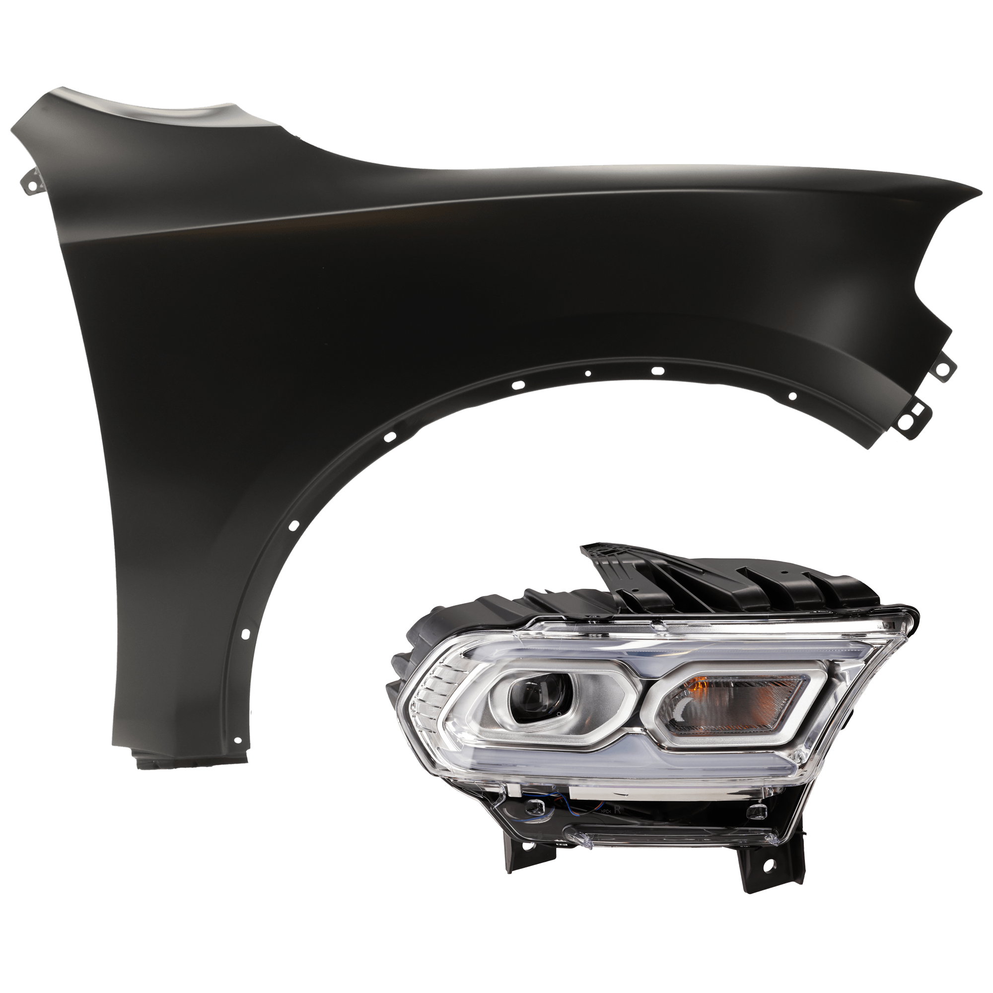 AM DURANGO 21-24 HEAD LAMP RH 2 pc Kit includes Passenger Side Fender CAPA SKU KIT 013026-110 Partslink CH1241273C CH2503343C OEM 55369734AD 55369734AC 68433776