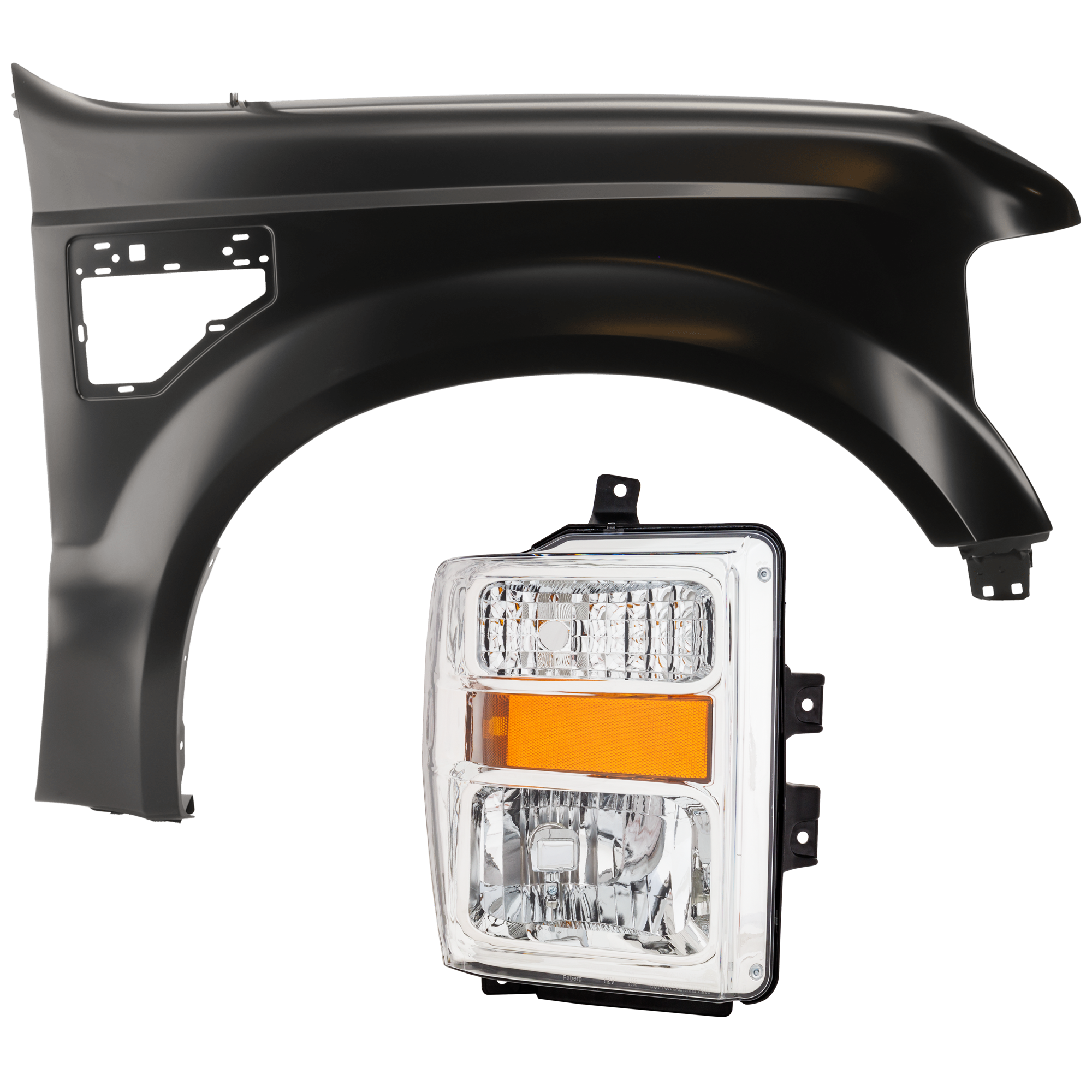 AM F 250 F 350 SUPER DUTY 08-10 HEAD LAMP RH 2 pc Kit includes Passenger Side Fender SKU KIT 013026-119 Partslink FO1241259 OEM 7C3Z13008AA PFM 7C3Z16005A