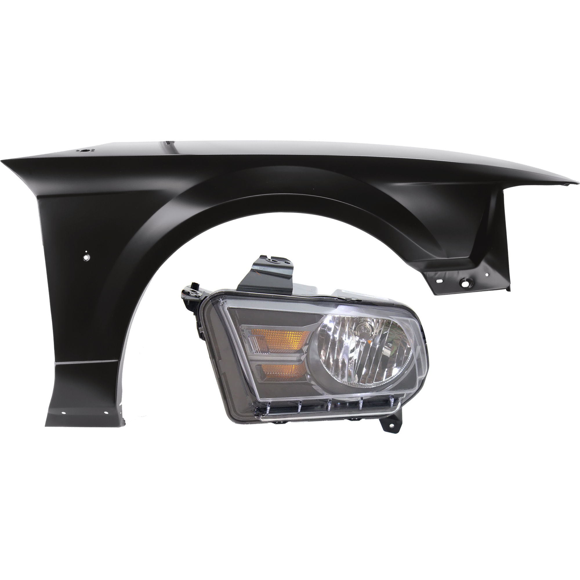 AM MUSTANG 10-14 HEAD LAMP LH 2 pc Kit includes Driver Side Fender SKU KIT 013026-123 Partslink FO2502276 FO1240282 OEM AR3Z13008D AR3Z16006B