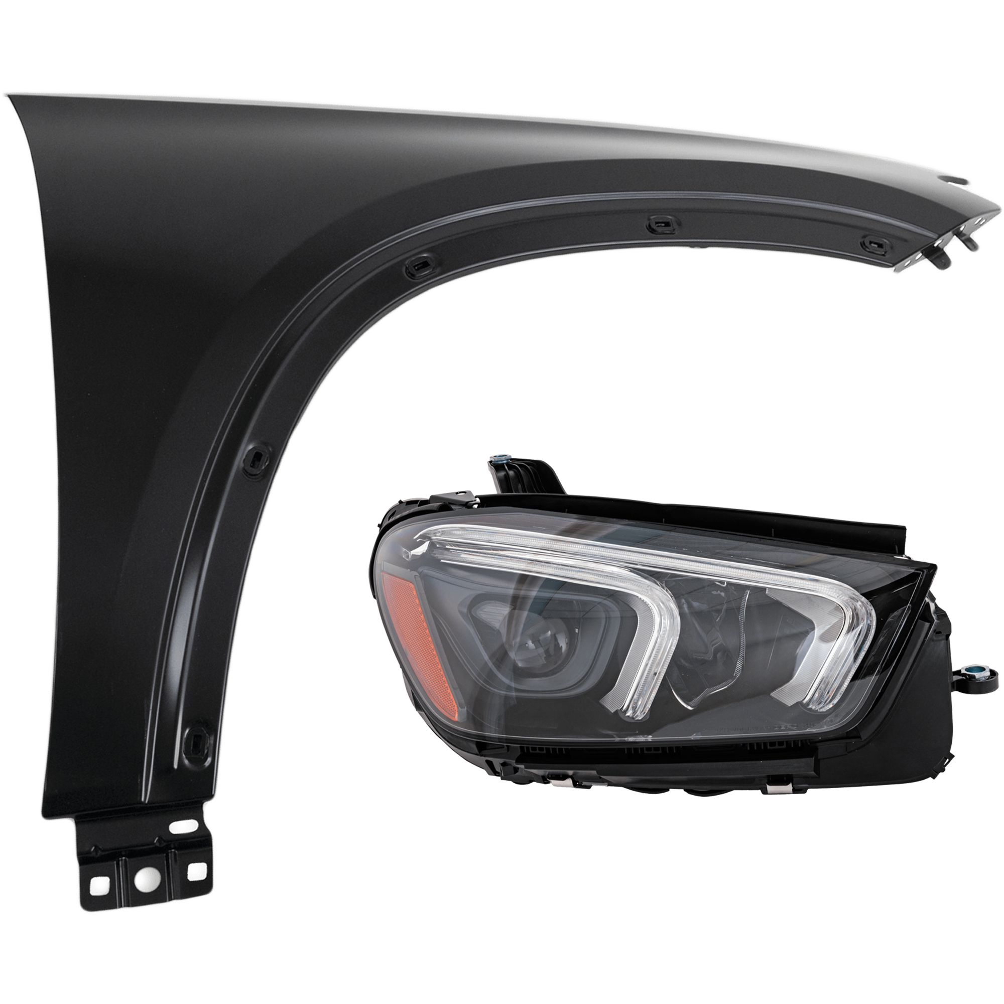 AM GLE SERIES 20-23 HEAD LAMP RH 2 pc Kit includes Passenger Side Fender SKU KIT 013026-12 Partslink MB2503261 MB1241169 OEM 1679061405-1678802400