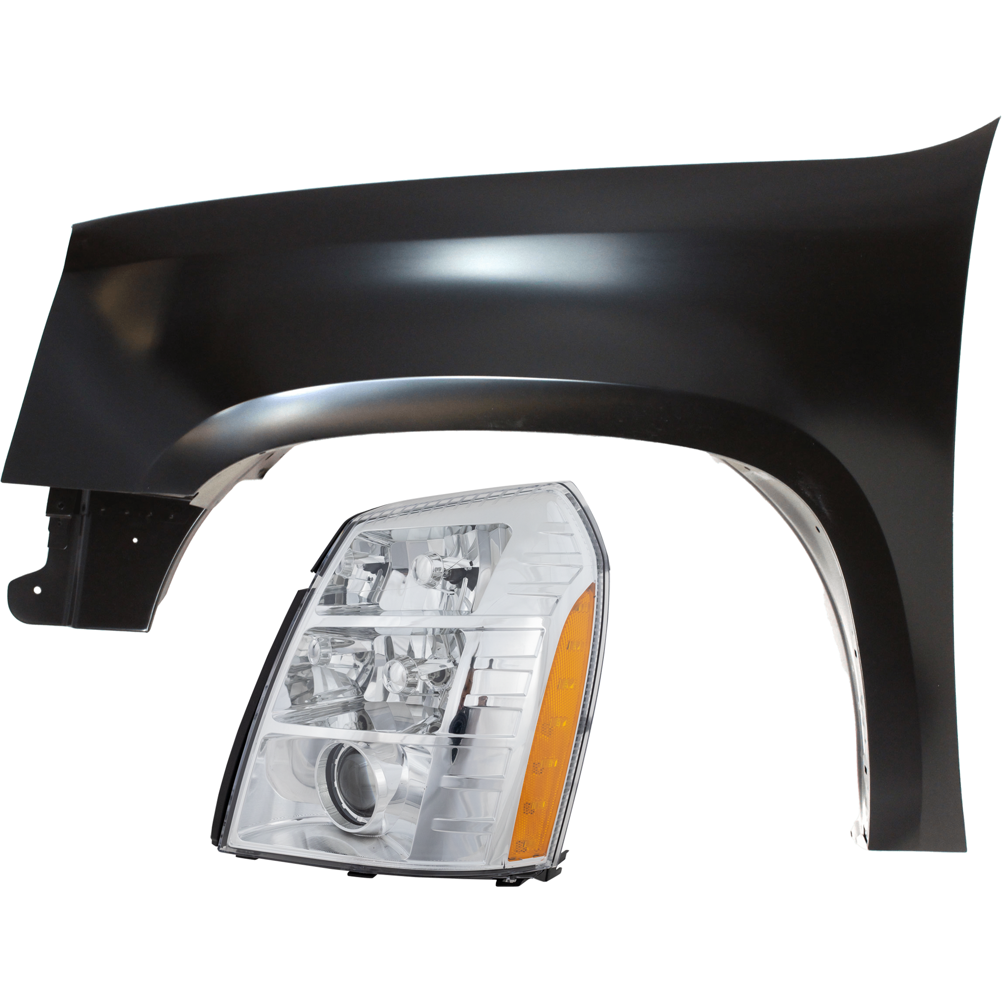 AM YUKON XL 1500-2500-07-09 HEAD LAMP LH 2 pc Kit includes Driver Side Fender SKU KIT 013026-138 Partslink GM2502291 GM1240339 OEM 25897648-22977477