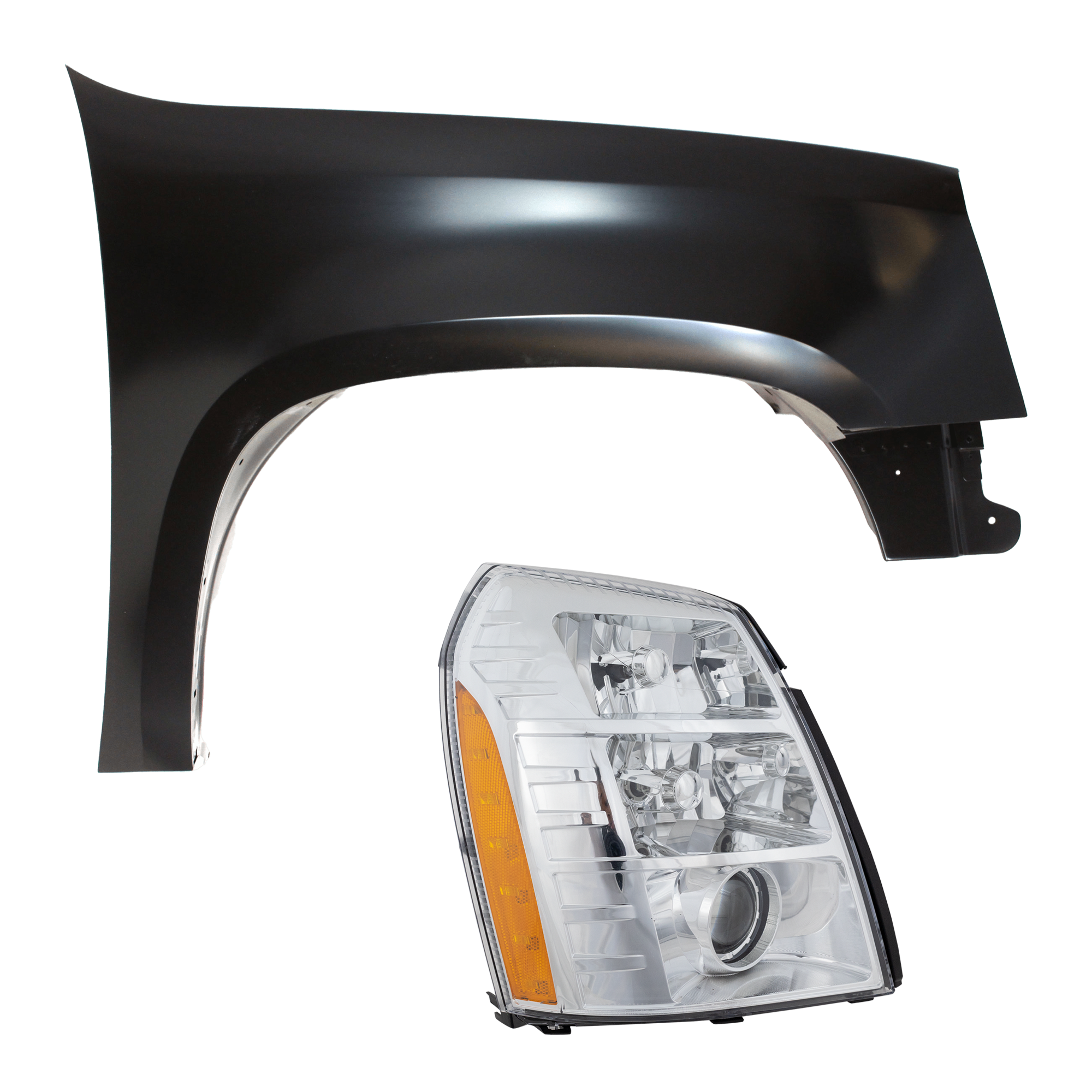 AM YUKON XL 1500-2500-07-09 HEAD LAMP RH 2 pc Kit includes Passenger Side Fender SKU KIT 013026-139 Partslink GM2503291 GM1241339 OEM 25897649-22977478
