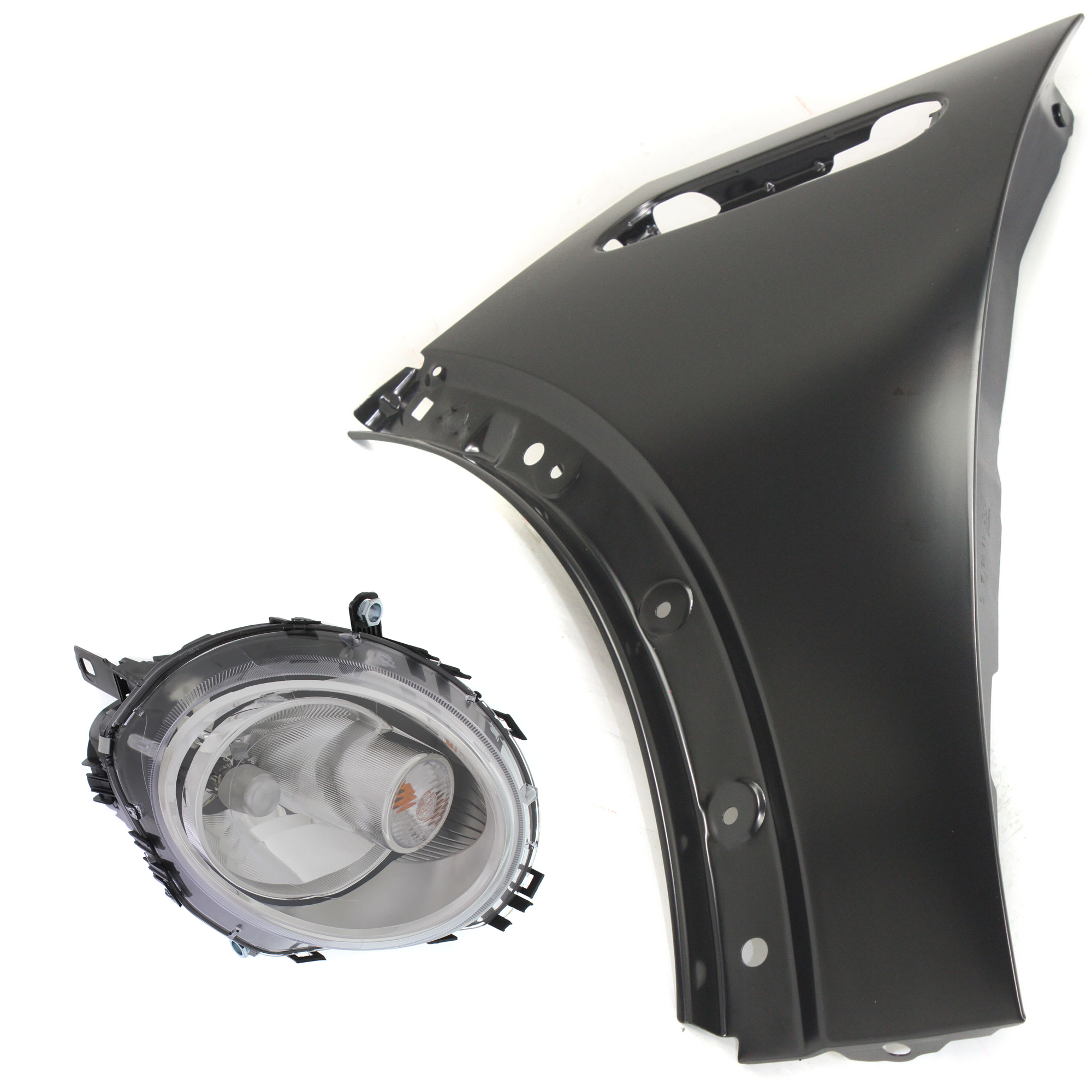 AM COOPER 07-08 HEAD LAMP LH 2 pc Kit includes Driver Side Fender SKU KIT 013026-13 Partslink MC2502107C MC1240101 OEM 63122751875-41217037437