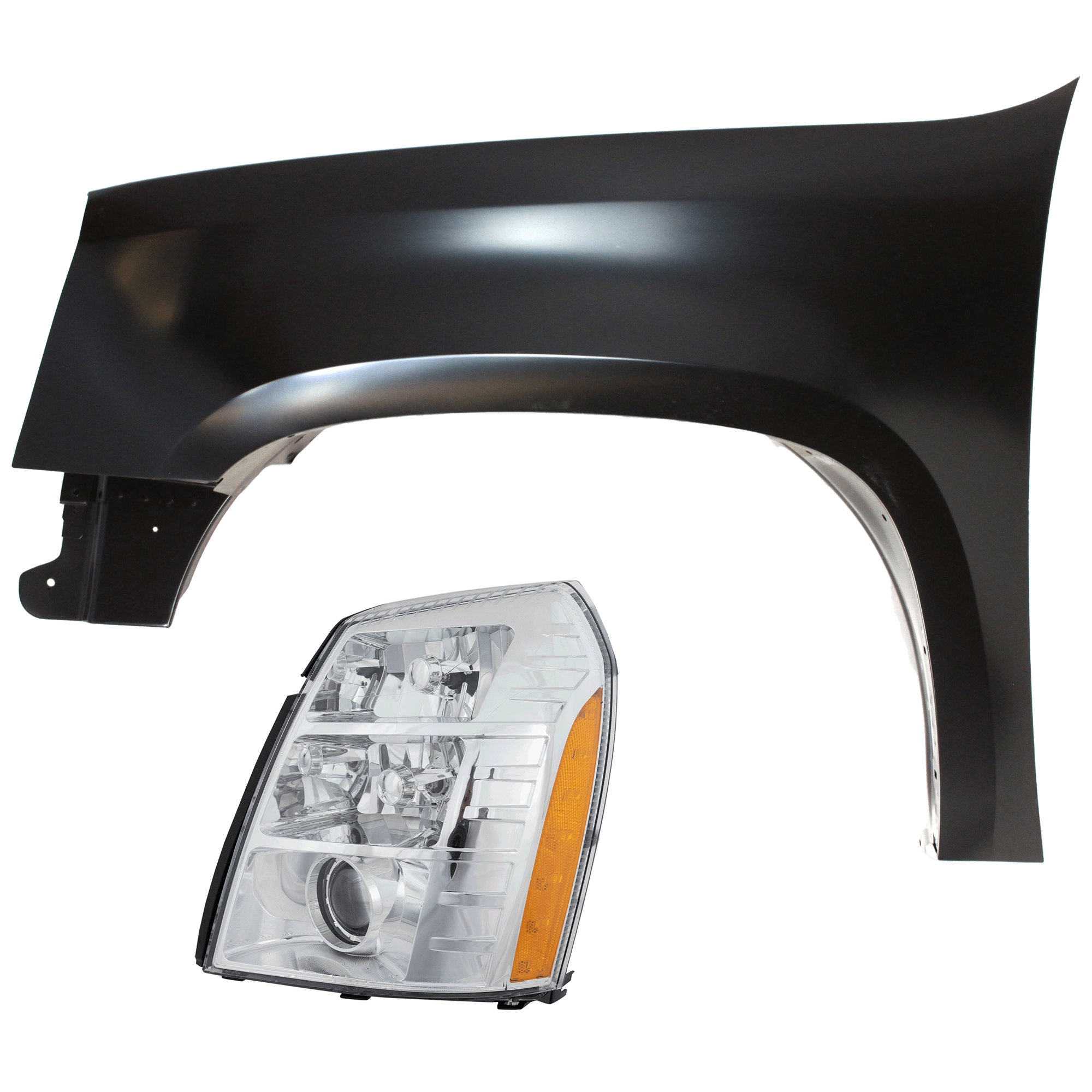 AM YUKON XL 1500-2500-07-09 HEAD LAMP LH 2 pc Kit includes Driver Side Fender CAPA SKU KIT 013026-140 Partslink GM1240339C GM2502291C OEM 22977477-25897648
