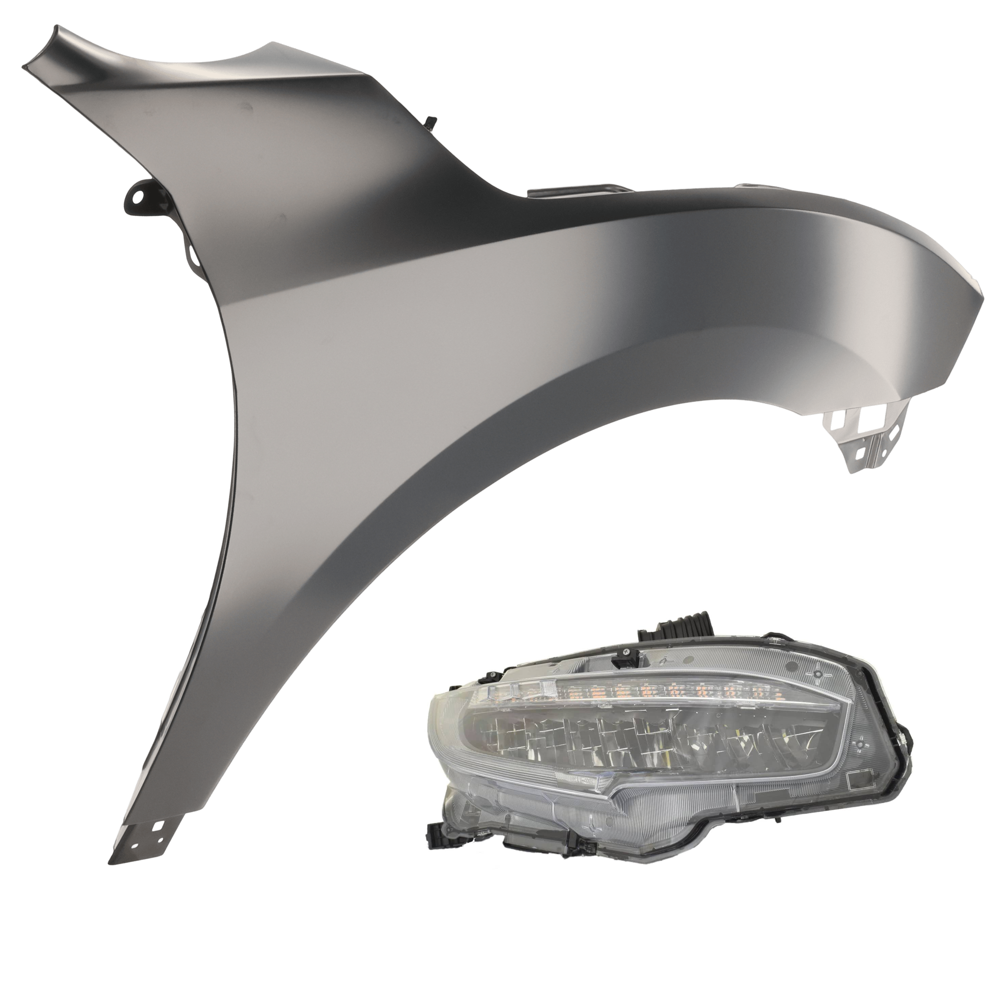 AM CIVIC 20-20 HEAD LAMP RH 2 pc Kit includes Passenger Side Fender CAPA SKU KIT 013026-144 Partslink HO1241200C HO2503199C OEM 33100TBAA23-60211TBAA50ZZ