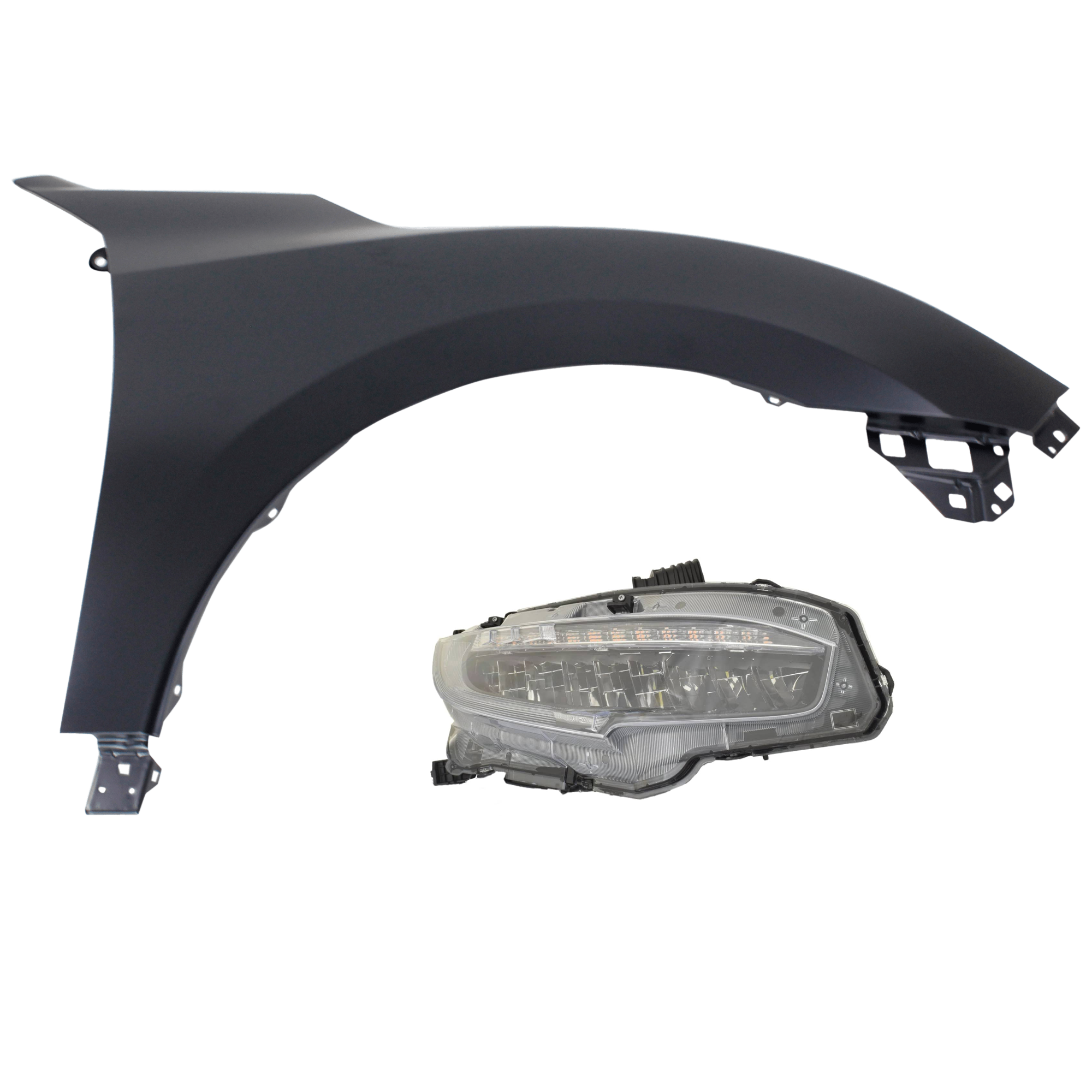 AM CIVIC 20-21 HEAD LAMP RH 2 pc Kit includes Passenger Side Fender CAPA SKU KIT 013026-145 Partslink HO1241195C HO2503199C OEM 33100TBAA23-60211TGGA00ZZ