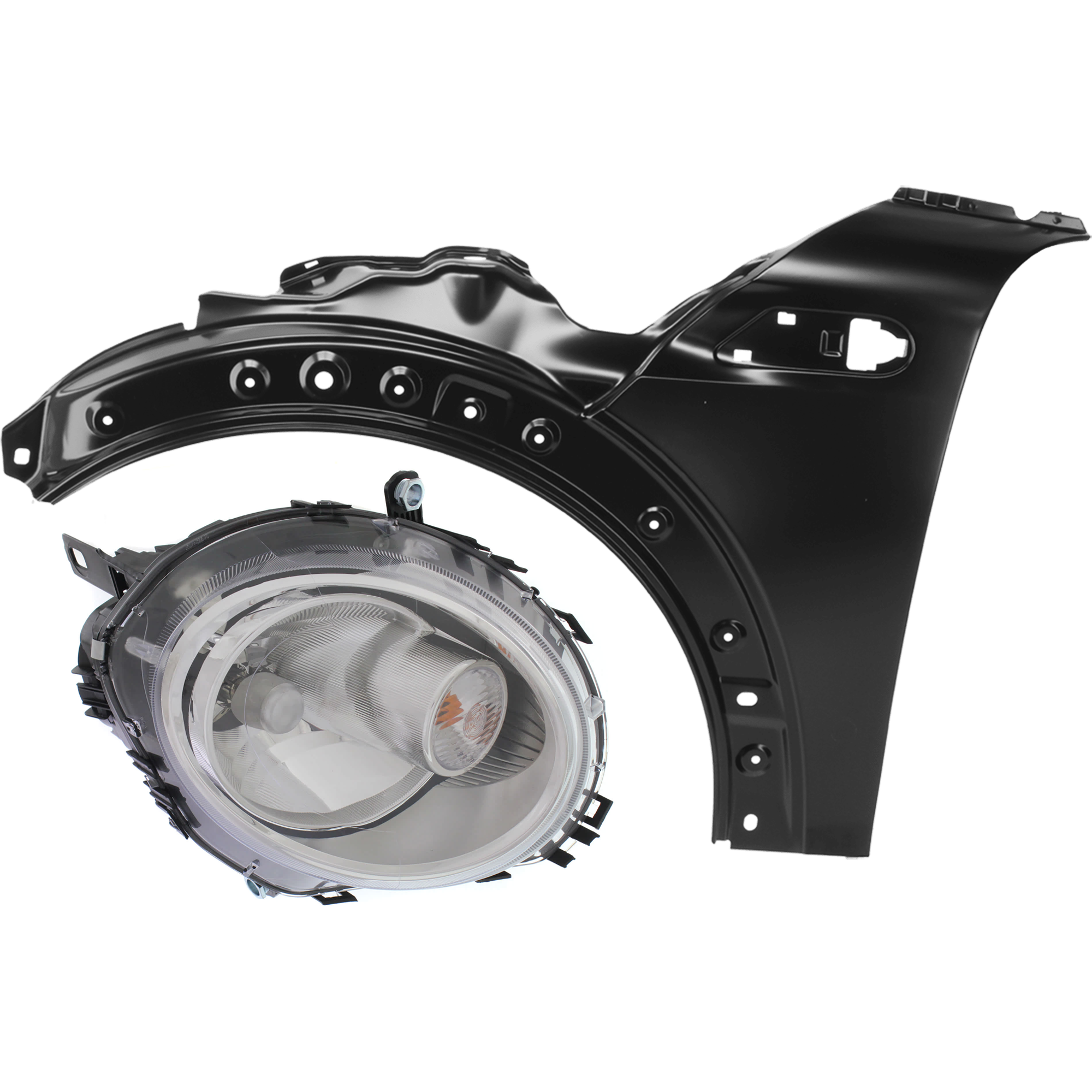AM COOPER 07-15 HEAD LAMP LH 2 pc Kit includes Driver Side Fender SKU KIT 013026-14 Partslink MC1240102 MC2502107C OEM 41352754725-63122751875