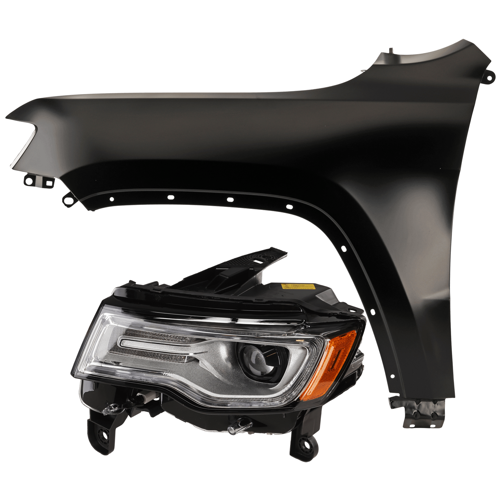 AM GRAND CHEROKEE 17-21 HEAD LAMP LH 2 pc Kit includes Driver Side Fender SKU KIT 013026-164 Partslink CH2502315 CH1240272 OEM 68266661AI 55369597AF