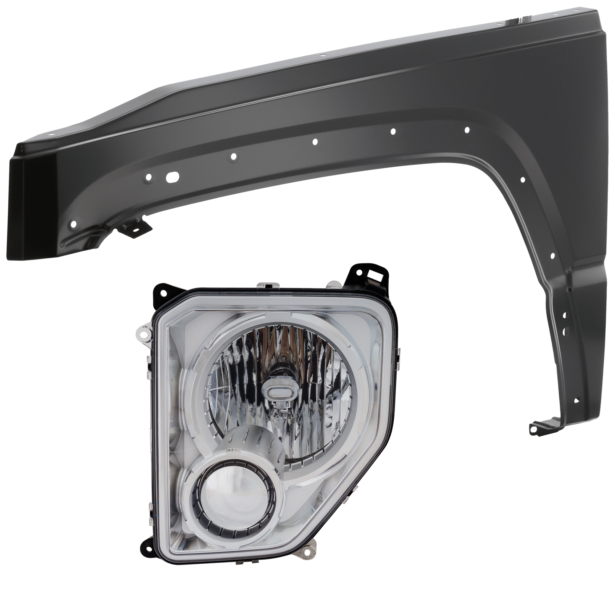 AM LIBERTY 08-12 HEAD LAMP LH 2 pc Kit includes Driver Side Fender SKU KIT 013026-168 Partslink CH2502221 CH1240265 OEM 57010171AE PFM 55399011AB