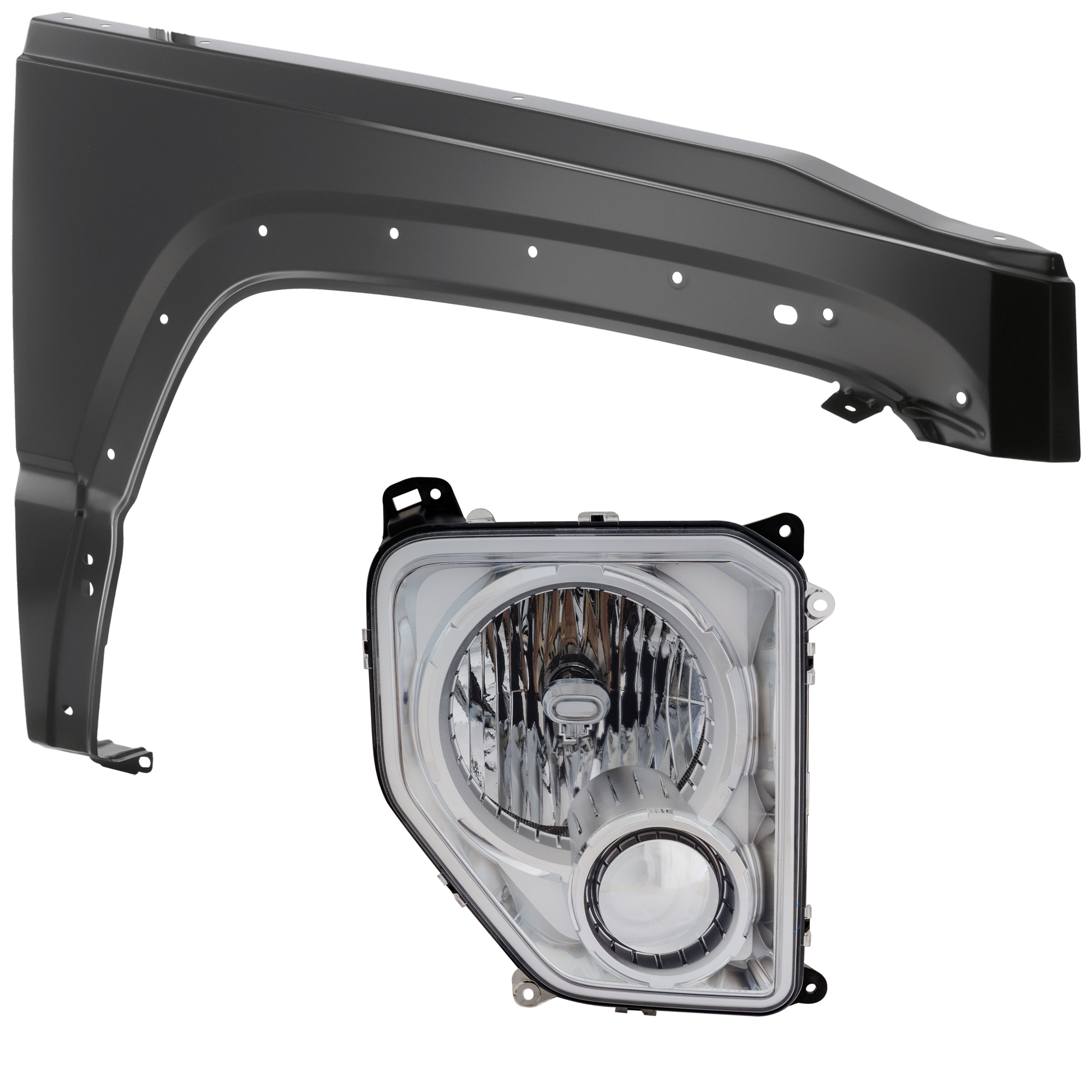 AM LIBERTY 08-12 HEAD LAMP RH 2 pc Kit includes Passenger Side Fender SKU KIT 013026-169 Partslink CH2503221 CH1241265 OEM 57010170AE PFM 55399010AB