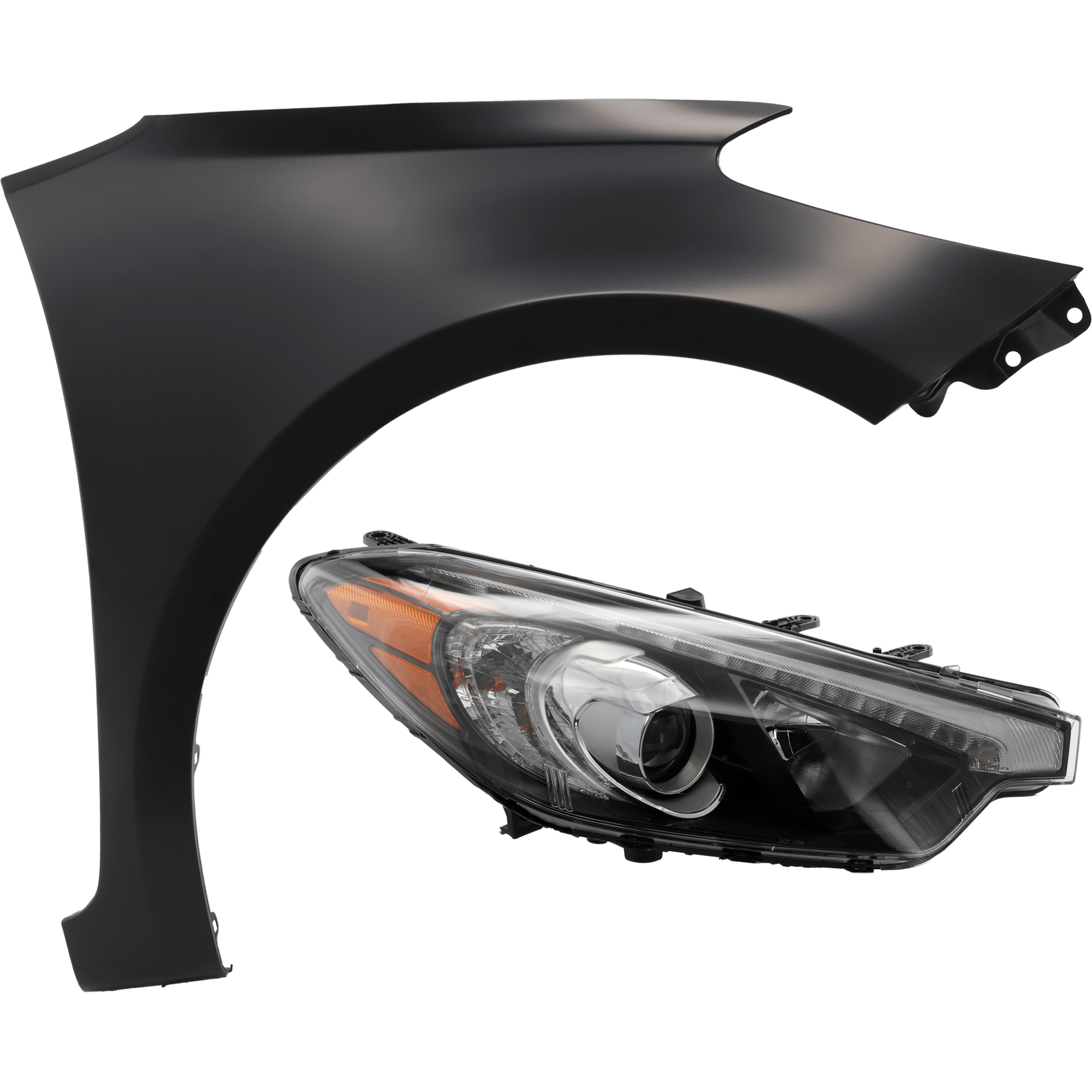 AM FORTE FORTE5-15-16 HEAD LAMP RH 2 pc Kit includes Passenger Side Fender SKU KIT 013026-171 Partslink KI2503200 KI1241138 OEM 92102A7221-66321A7000