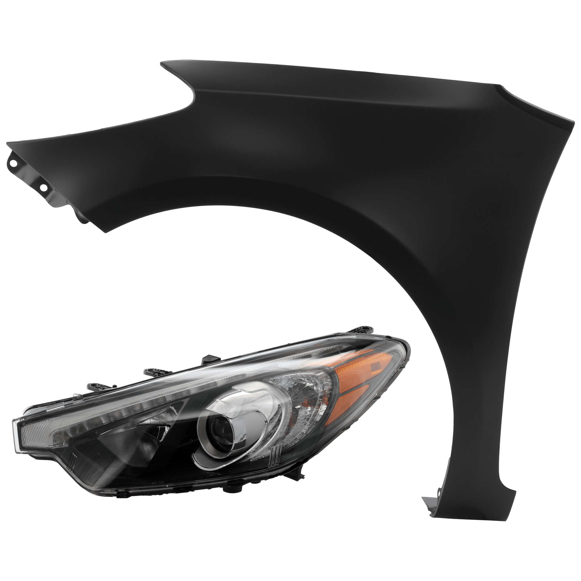 AM FORTE FORTE5-15-16 HEAD LAMP LH 2 pc Kit includes Driver Side Fender SKU KIT 013026-172 Partslink KI2502200 KI1240138 OEM 92101A7221-66311A7000