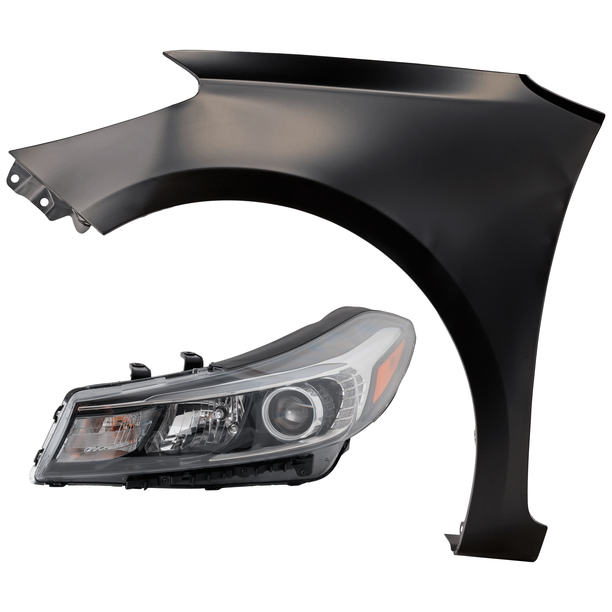 AM FORTE5-17-18 HEAD LAMP LH 2 pc Kit includes Driver Side Fender CAPA SKU KIT 013026-173 Partslink KI1240138C KI2502217C OEM 66311A7000-92101A7710