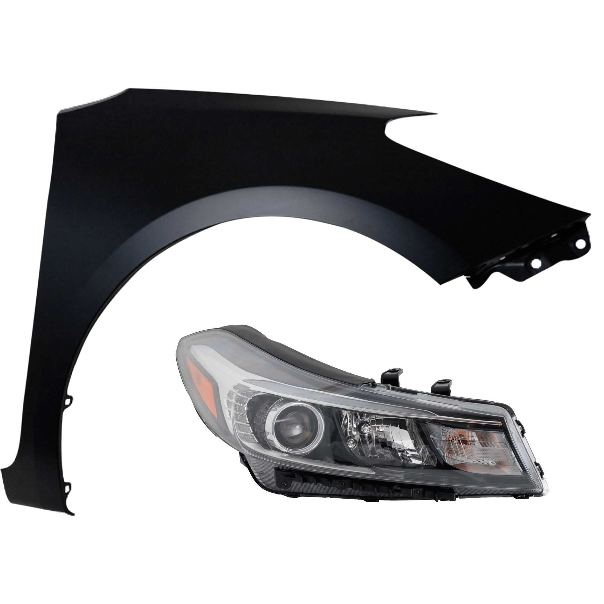 AM FORTE5-17-18 HEAD LAMP RH 2 pc Kit includes Passenger Side Fender CAPA SKU KIT 013026-174 Partslink KI1241138C KI2503217C OEM 66321A7000-92102A7710