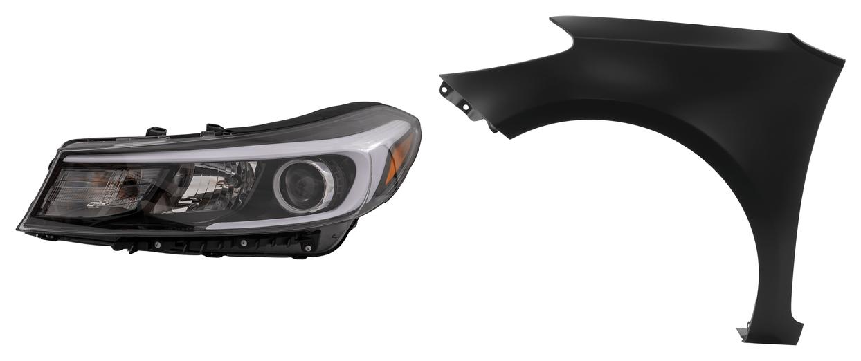 AM FORTE5-17-18 HEAD LAMP LH 2 pc Kit includes Driver Side Fender SKU KIT 013026-176 Partslink KI2502205 KI1240138 OEM 92101A7700-66311A7000