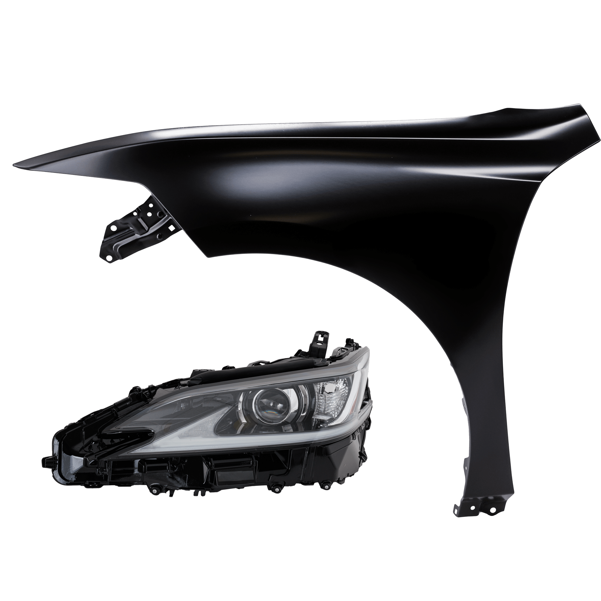 AM ES250-21-21 ES300H ES350-19-21 HEAD LAMP LH 2 pc Kit includes Driver Side Fender SKU KIT 013026-183 Partslink LX1240141 OEM 8118533F31 PFM 5380206230 PFM