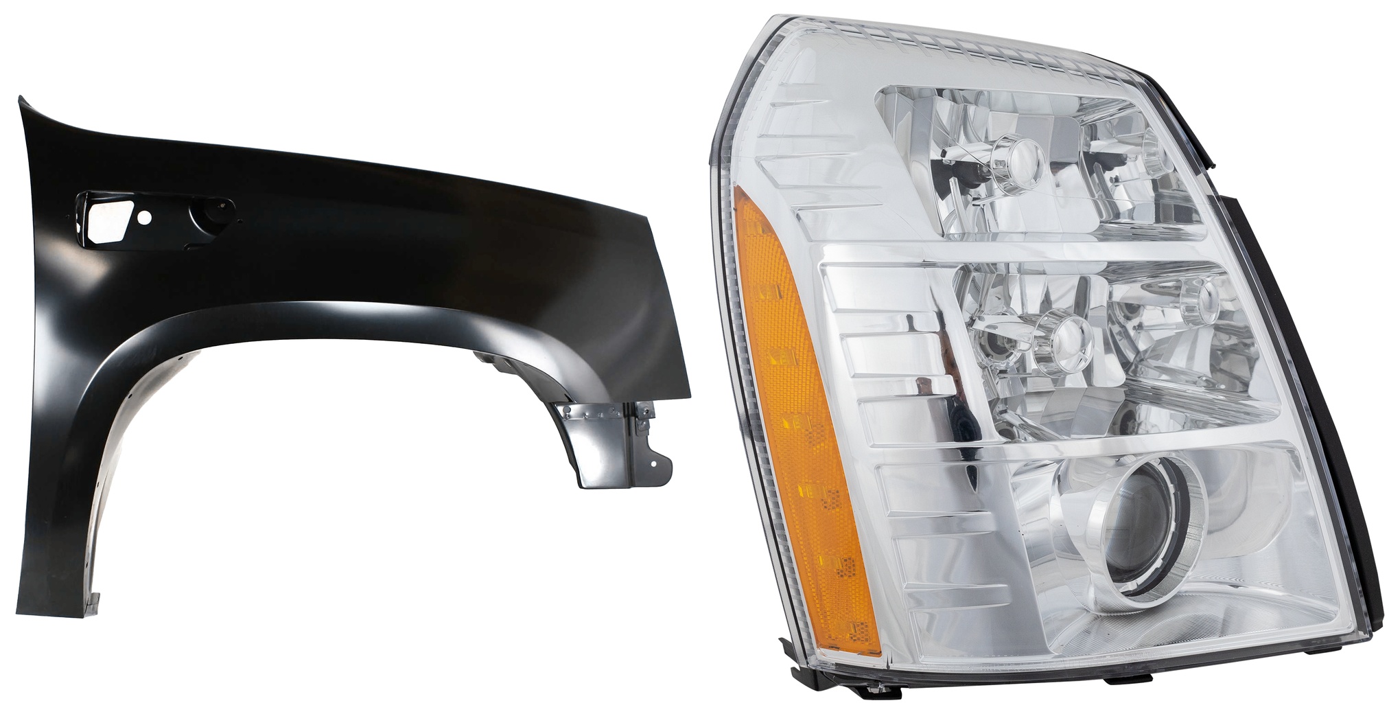 AM ESCALADE ESCALADE ESV 07-09 HEAD LAMP RH 2 pc Kit includes Passenger Side Fender SKU KIT 013026-198 Partslink GM2503291 GM1241338 OEM 25897649-22977480