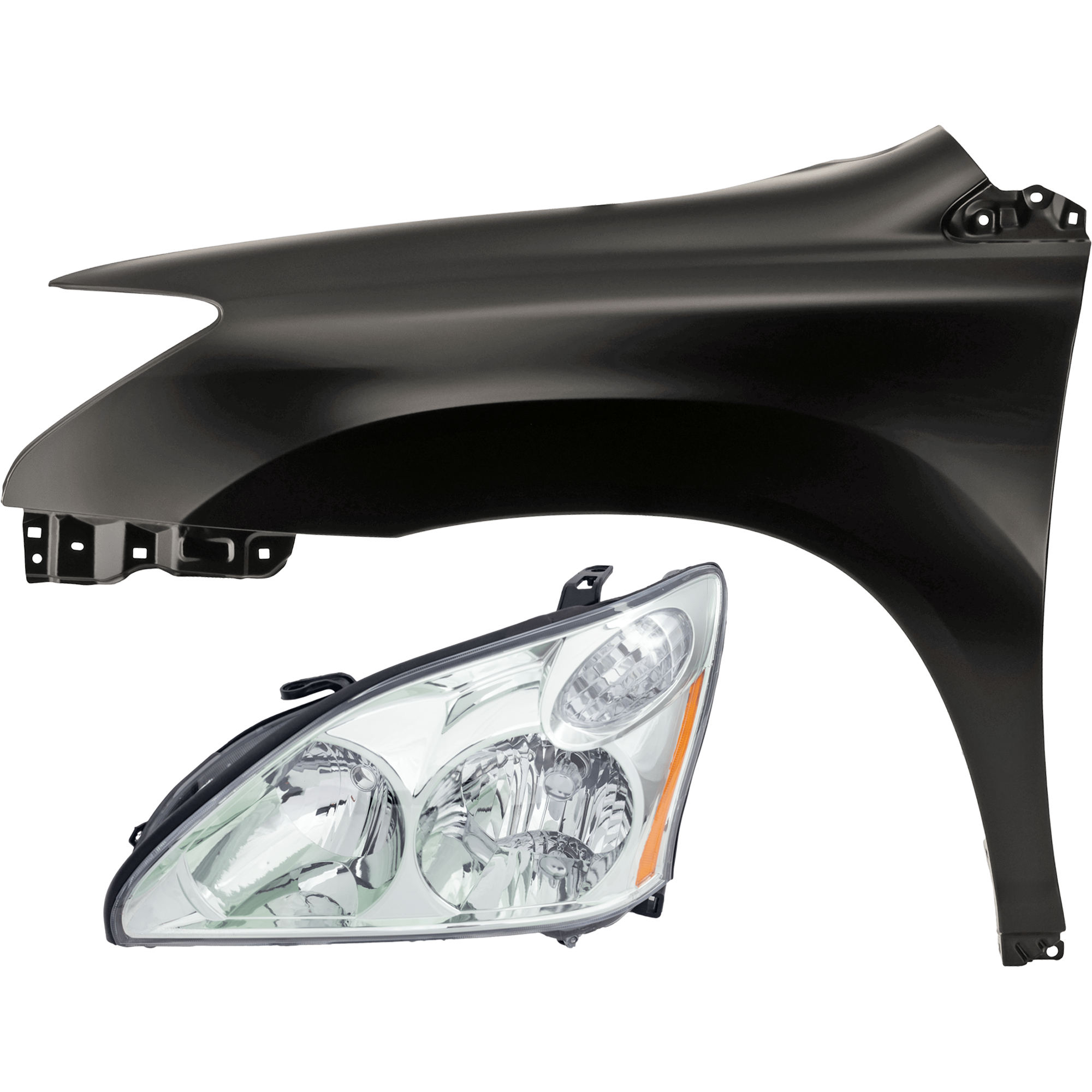 AM RX330-04-06 RX350-07-09 HEAD LAMP LH 2 pc Kit includes Driver Side Fender SKU KIT 013026-202 Partslink LX1240110 LX2502123C OEM 538020E010-8117048200
