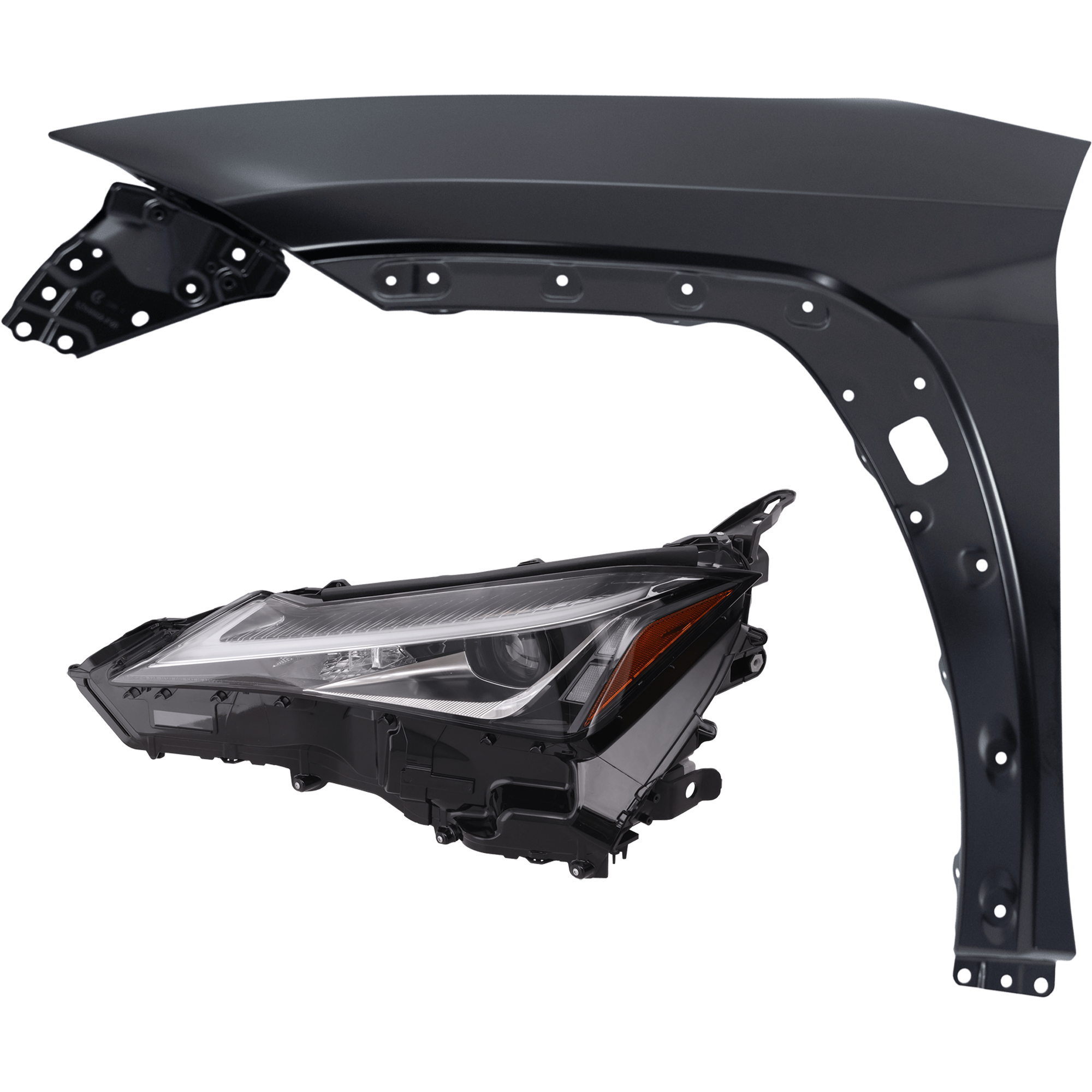 AM UX200 UX250H 19-20 HEAD LAMP LH 2 pc Kit includes Driver Side Fender SKU KIT 013026-203 Partslink LX1240142 OEM 8107076220 PFM 5380276040
