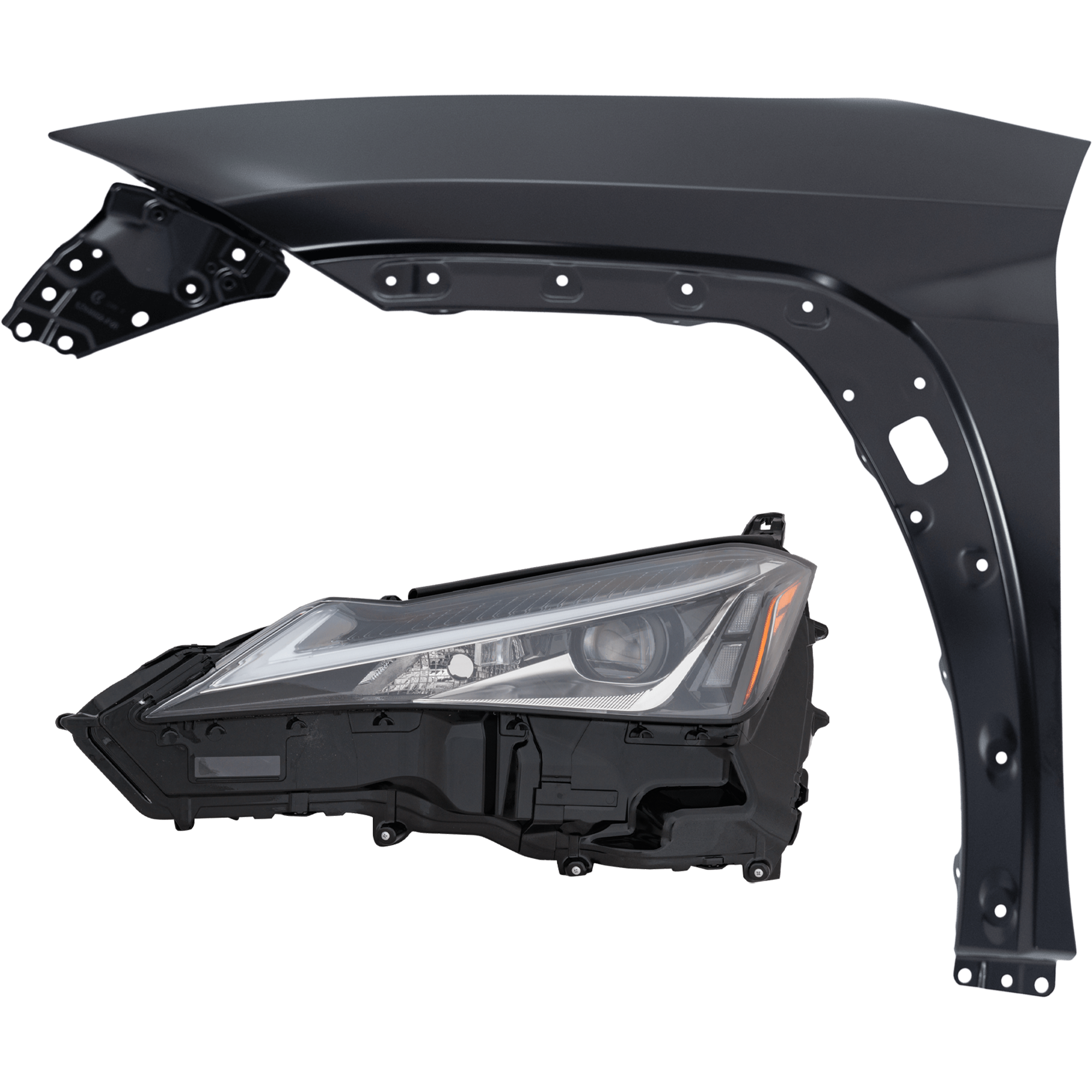 AM UX200 UX250H 19-20 HEAD LAMP LH 2 pc Kit includes Driver Side Fender SKU KIT 013026-206 Partslink LX1240142 OEM 8118576230 PFM 5380276040
