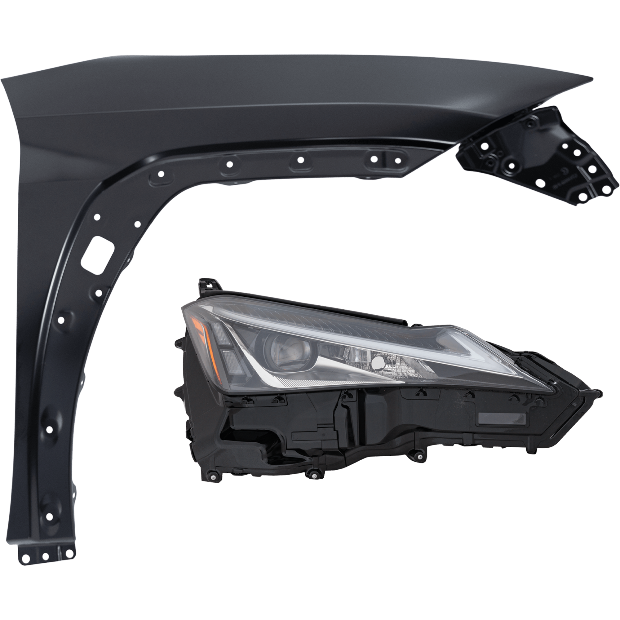 AM UX200 UX250H 19-20 HEAD LAMP RH 2 pc Kit includes Passenger Side Fender SKU KIT 013026-207 Partslink LX1241142 OEM 8114576230 PFM 5380176040