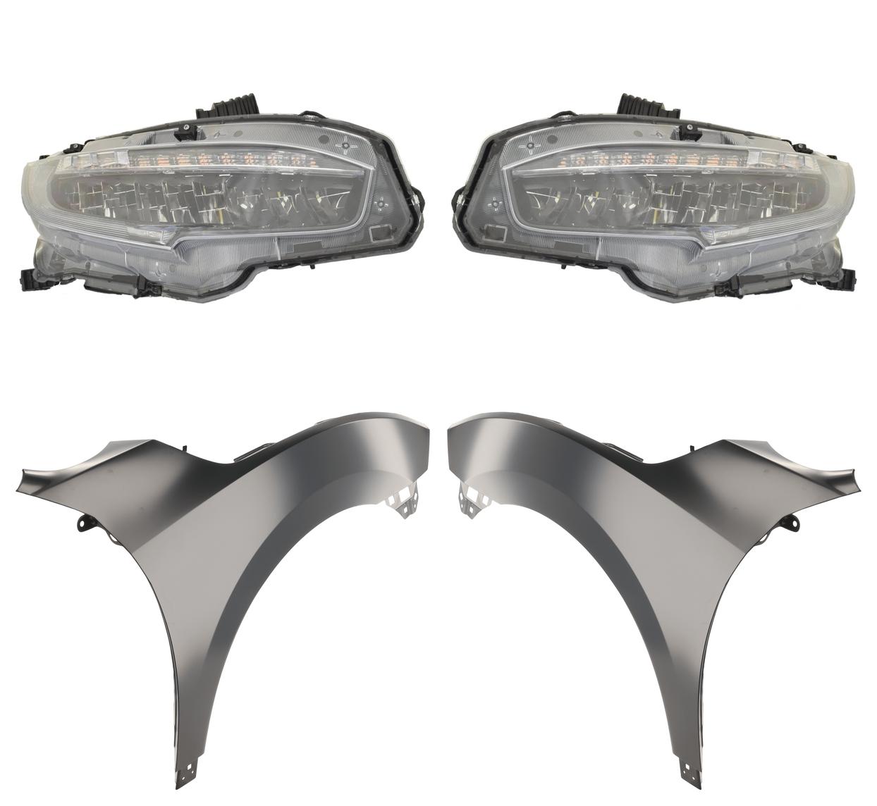 AM CIVIC 20-20 HEAD LAMP RH AND LH 4 pc Kit includes Driver and Passenger Side Fender CAPA SKU KIT 013026-228 Partslink HO1240200C HO1241200C HO2502199C HO2503199C OEM 33100TBAA23-33150TBAA23-60211T