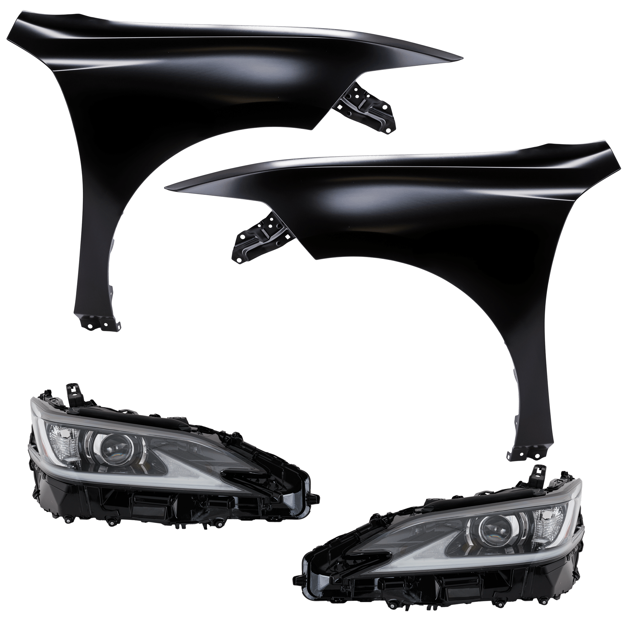 AM ES250-21-21 ES300H ES350-19-21 HEAD LAMP RH AND LH 4 pc Kit includes Driver and Passenger Side Fender SKU KIT 013026-246 Partslink LX1241141 LX1240141 OEM 8114533F31 PFM 8118533F31 PFM