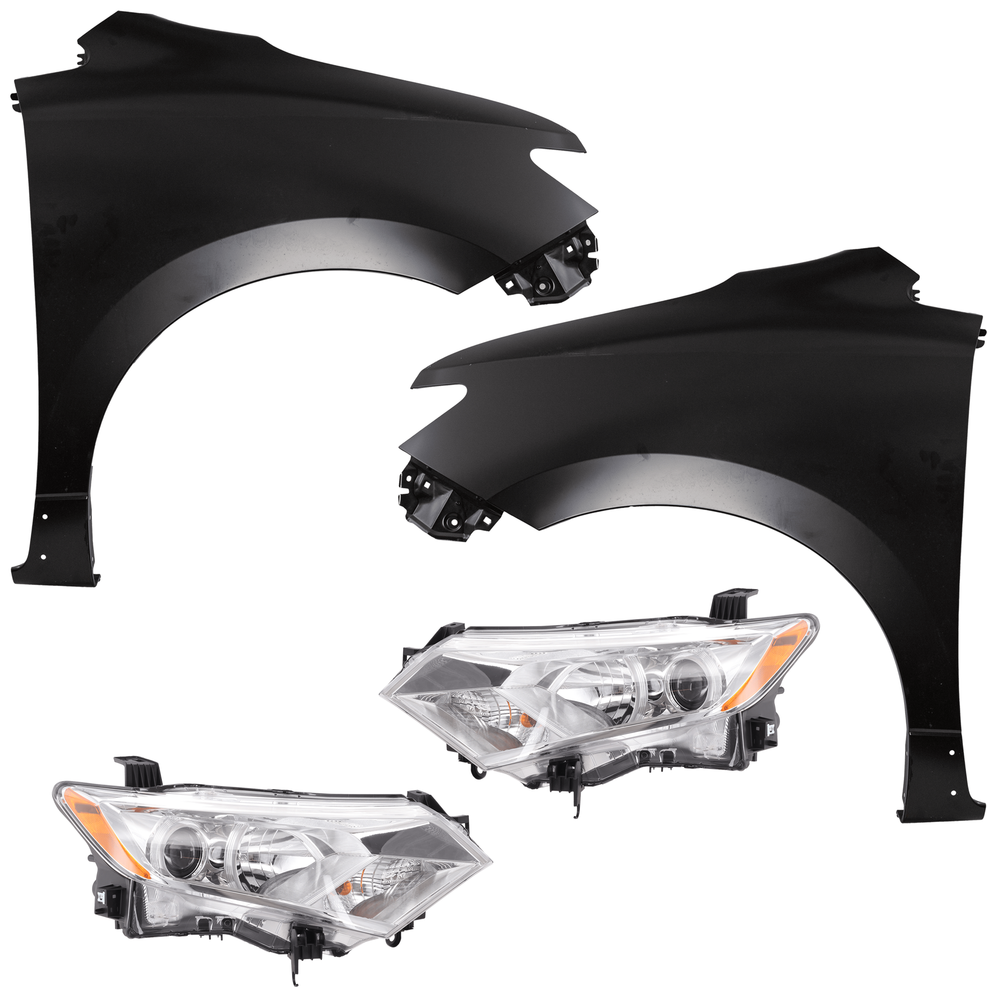 AM QUEST 12-17 HEAD LAMP RH AND LH 4 pc Kit includes Driver and Passenger Side Fender CAPA SKU KIT 013026-261 Partslink NI1240202C NI1241202C NI2502229C NI2502237C NI2503229C NI2503237C OEM 260101JA0B 260101JR0A 260601JA