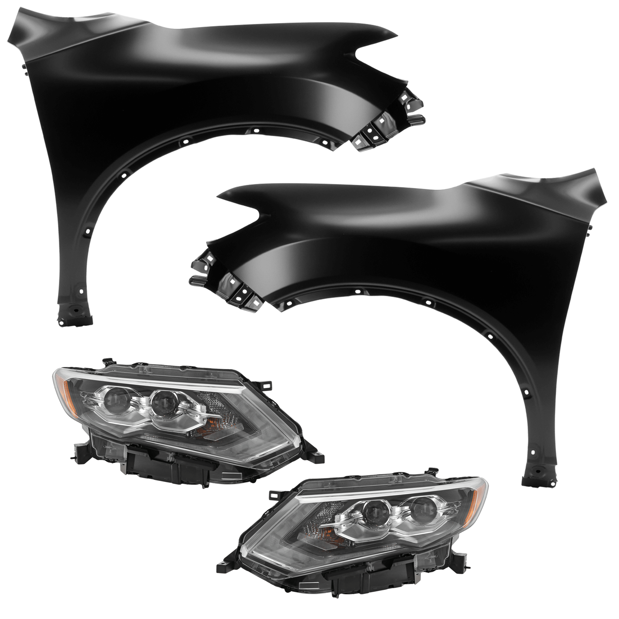 AM ROGUE 19-20 HEAD LAMP RH AND LH 4 pc Kit includes Driver and Passenger Side Fender CAPA SKU KIT 013026-266 Partslink NI1240212C NI1241212C NI2502272C NI2503272C OEM 260106FL7A 260606FL7A 631006FL
