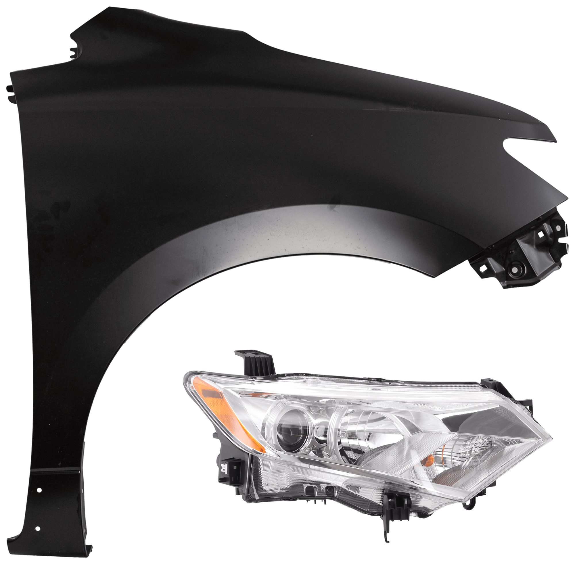 AM QUEST 12-17 HEAD LAMP RH 2 pc Kit includes Passenger Side Fender CAPA SKU KIT 013026-26 Partslink NI1241202C NI2503229C NI2503237C OEM 260101JA0B 260101JR0A 631001JA