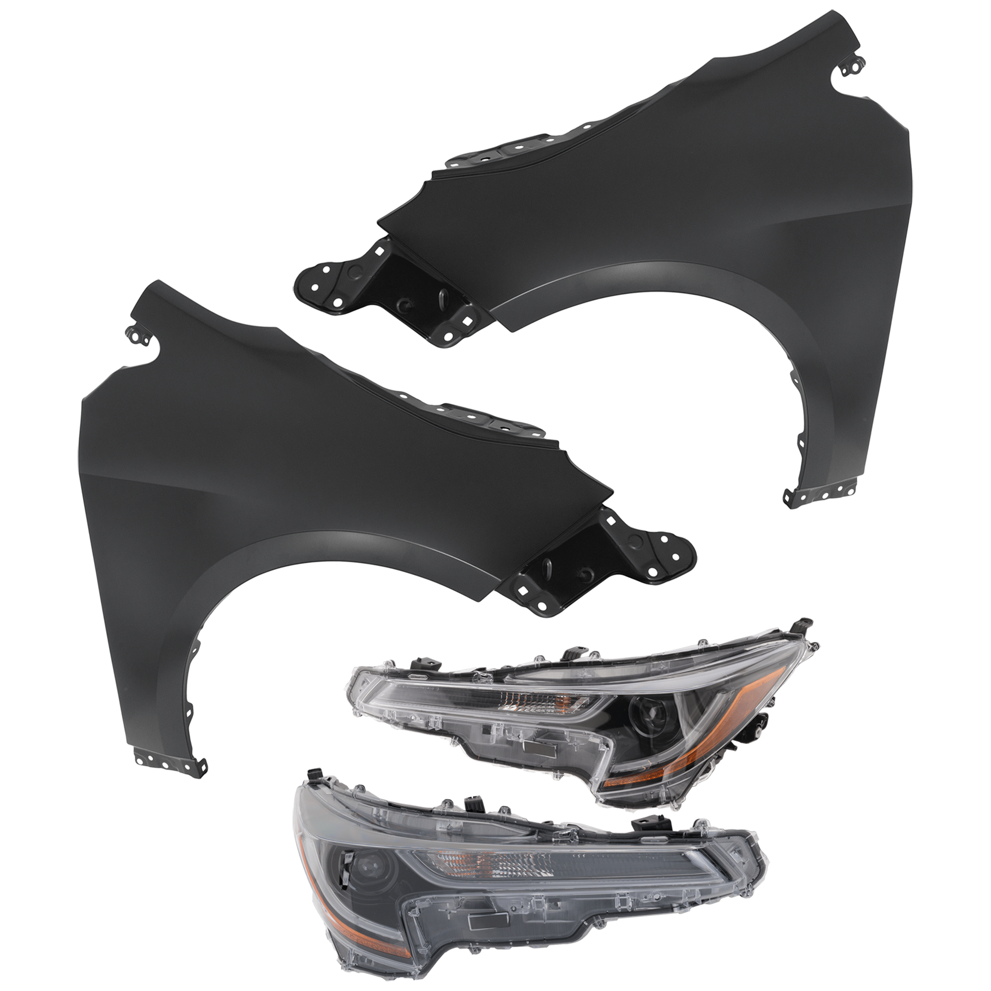 AM COROLLA 23-25 HEAD LAMP RH AND LH 4 pc Kit includes Driver and Passenger Side Fender SKU KIT 013026-274 Partslink TO2502324 TO2503324 TO1240271 TO1241271 OEM 8111002Q70-8115002Q70-53802022