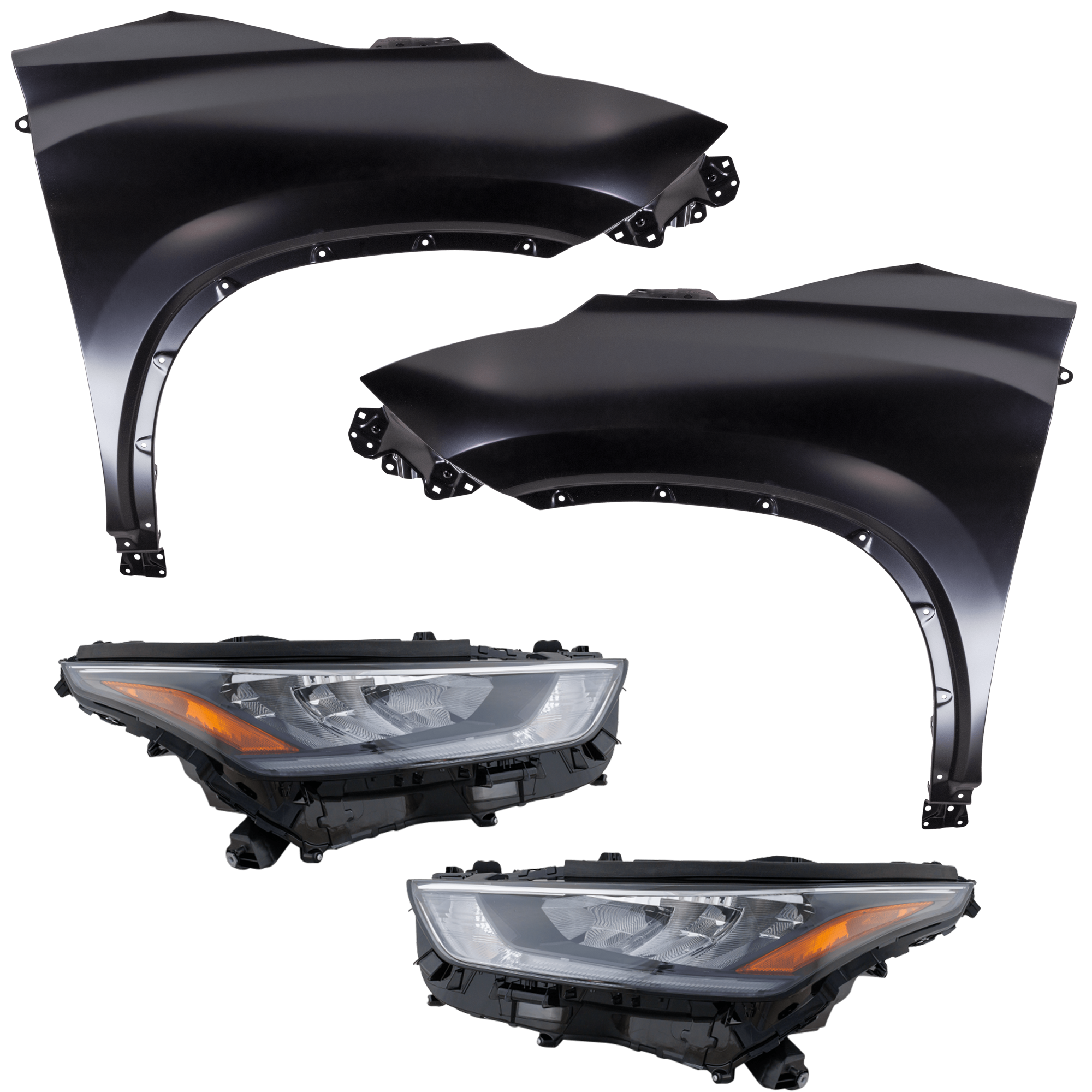 AM HIGHLANDER 20-20 HEAD LAMP RH AND LH 4 pc Kit includes Driver and Passenger Side Fender CAPA SKU KIT 013026-275 Partslink TO1240277C TO1241277C TO2502293C TO2503293C OEM 538010E160-538020E160-811100E4