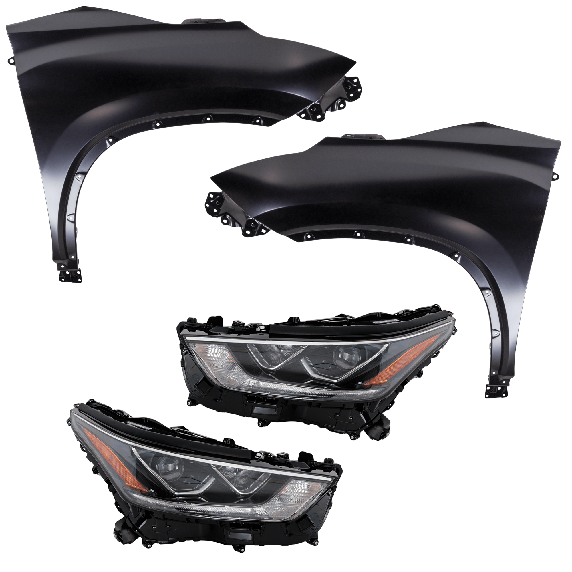 AM HIGHLANDER 20-23 HEAD LAMP RH AND LH 4 pc Kit includes Driver and Passenger Side Fender CAPA SKU KIT 013026-276 Partslink TO1240277C TO1241277C OEM 538010E160-538020E160-811100E5