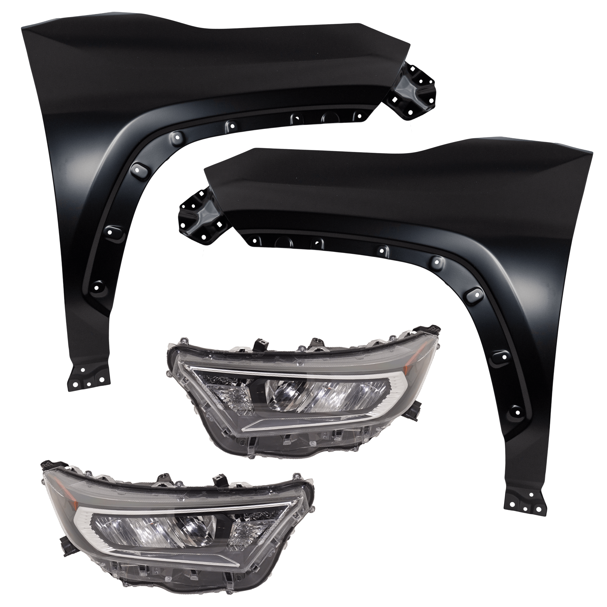 AM RAV4-19-21 HEAD LAMP RH AND LH 4 pc Kit includes Driver and Passenger Side Fender CAPA SKU KIT 013026-278 Partslink TO1240273C TO1241273C TO2518201C TO2519201C OEM 538110R130-538120R110-81130428