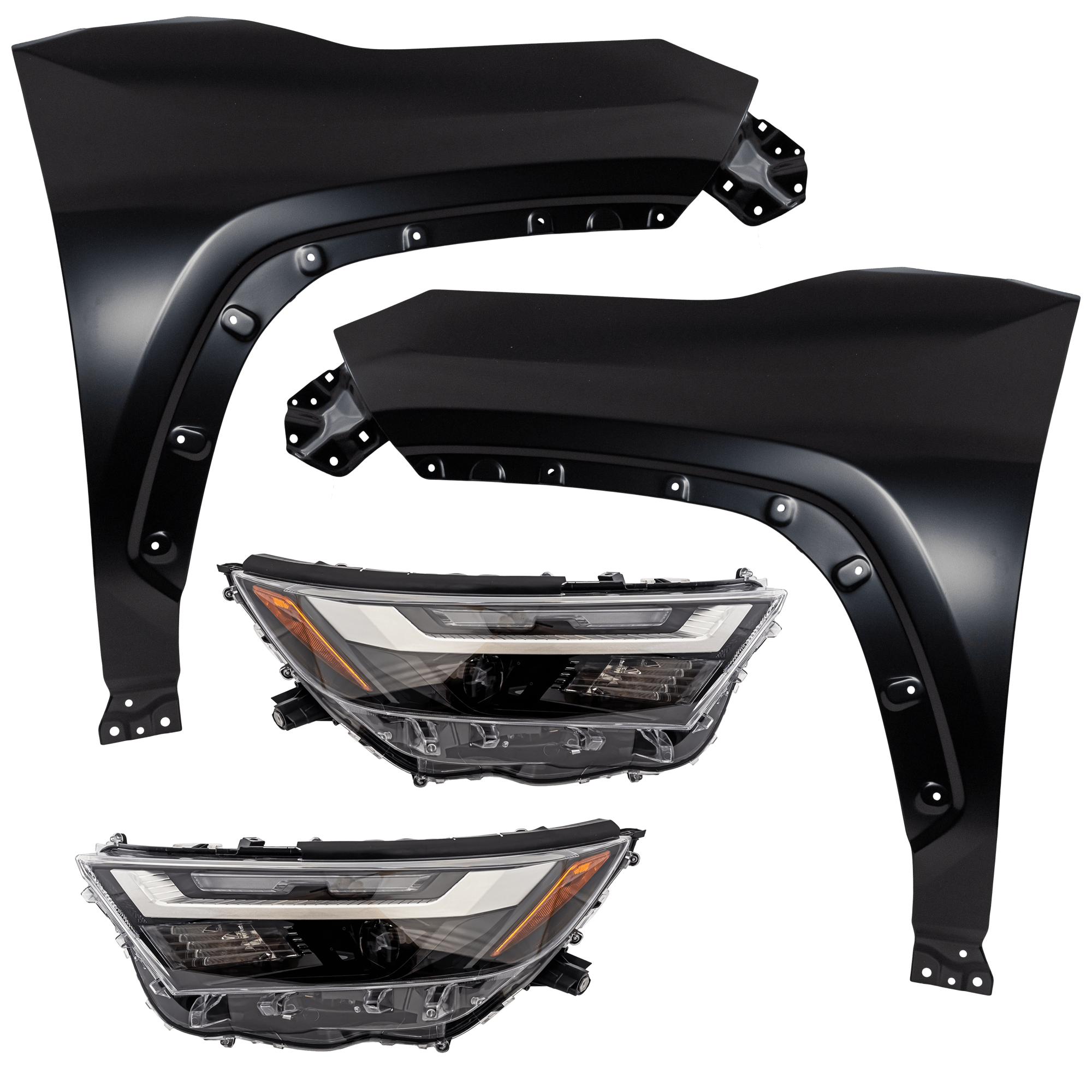 AM RAV4-22-25 HEAD LAMP RH AND LH 4 pc Kit includes Driver and Passenger Side Fender CAPA SKU KIT 013026-279 Partslink TO1240273C TO1241273C TO2502316C TO2503316C OEM 538110R130-538120R110-811100R4