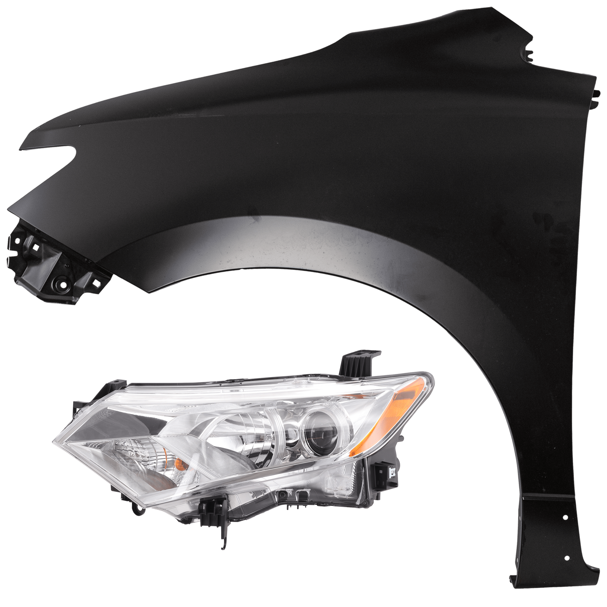 AM QUEST 12-17 HEAD LAMP LH 2 pc Kit includes Driver Side Fender CAPA SKU KIT 013026-27 Partslink NI1240202C NI2502229C NI2502237C OEM 260601JA0B 260601JR0A 631011JA